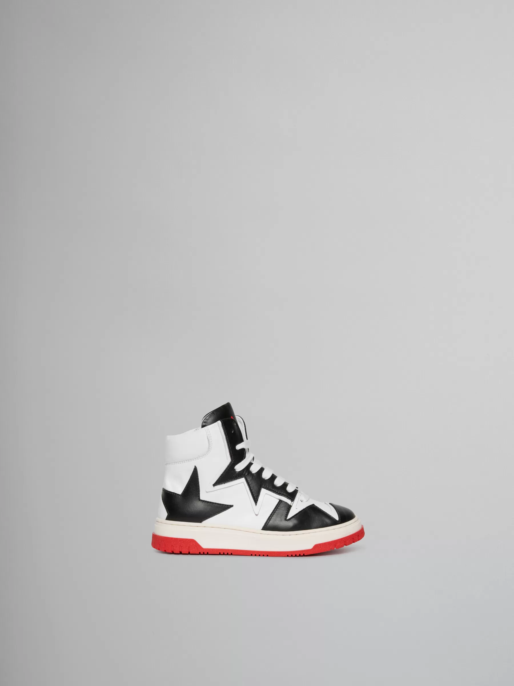 Marni Black And White Leather High Top Sneaker WHITE/BLACK Discount