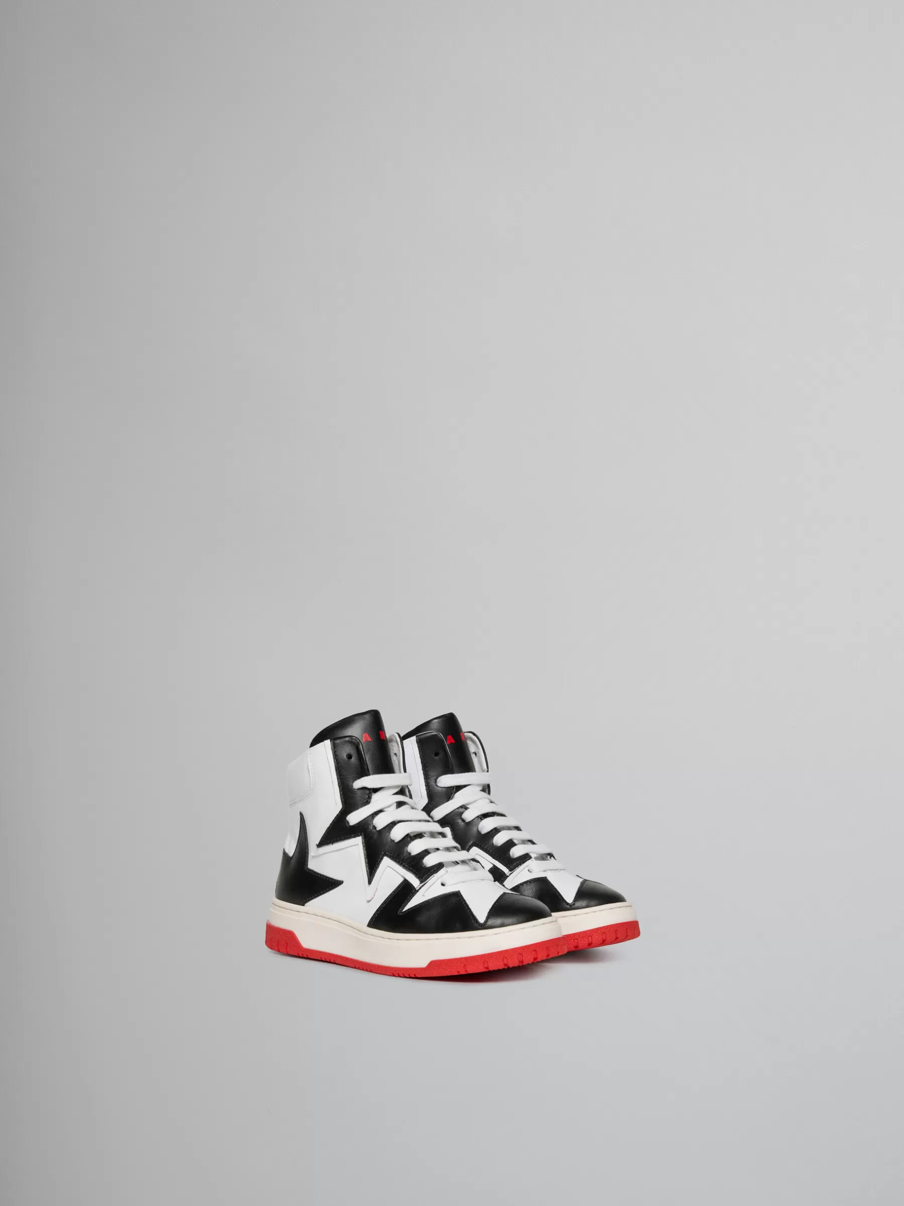 Marni Black And White Leather High Top Sneaker WHITE/BLACK Discount