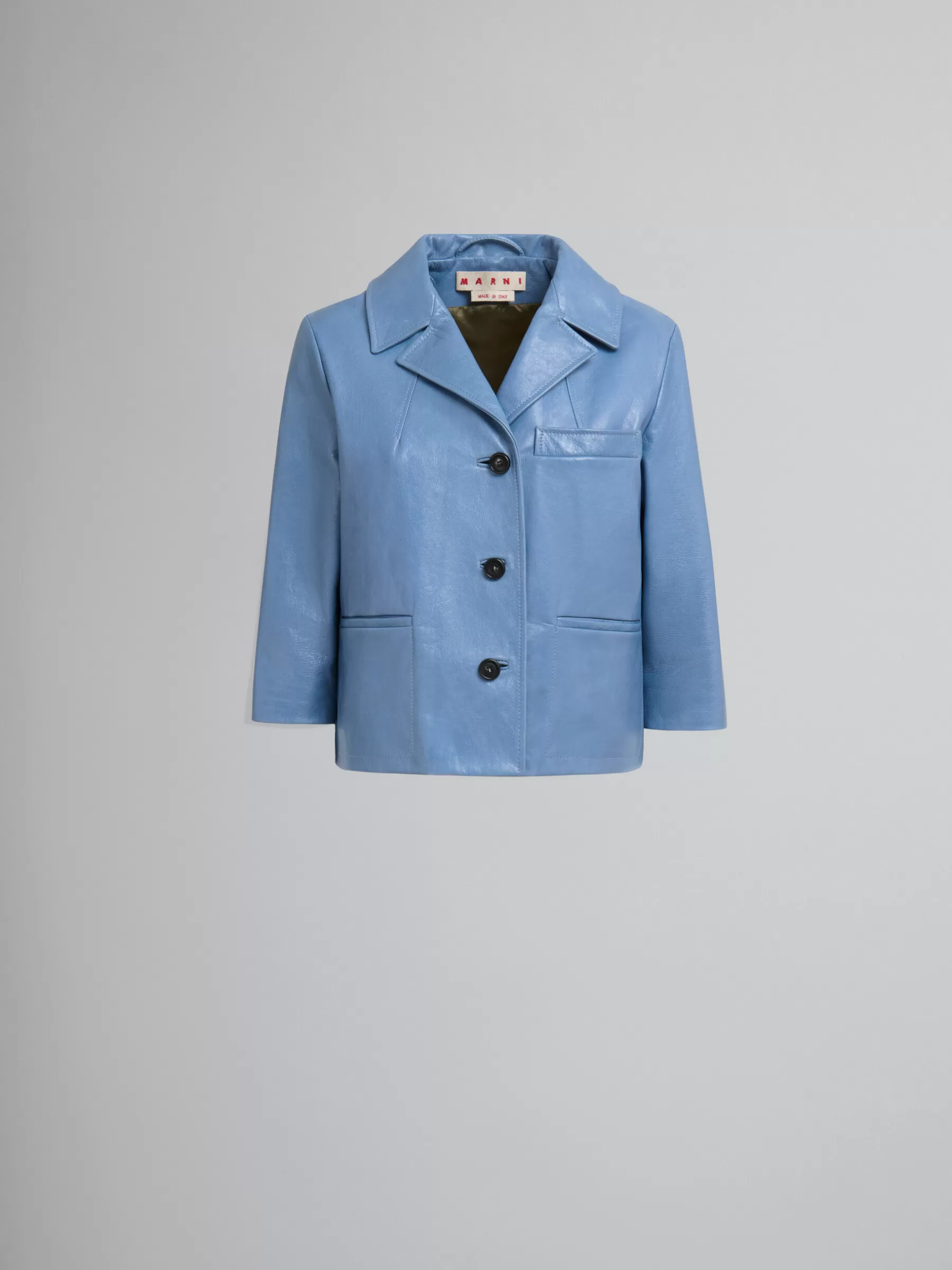 Marni Blue Shiny Leather Jacket OPAL Outlet