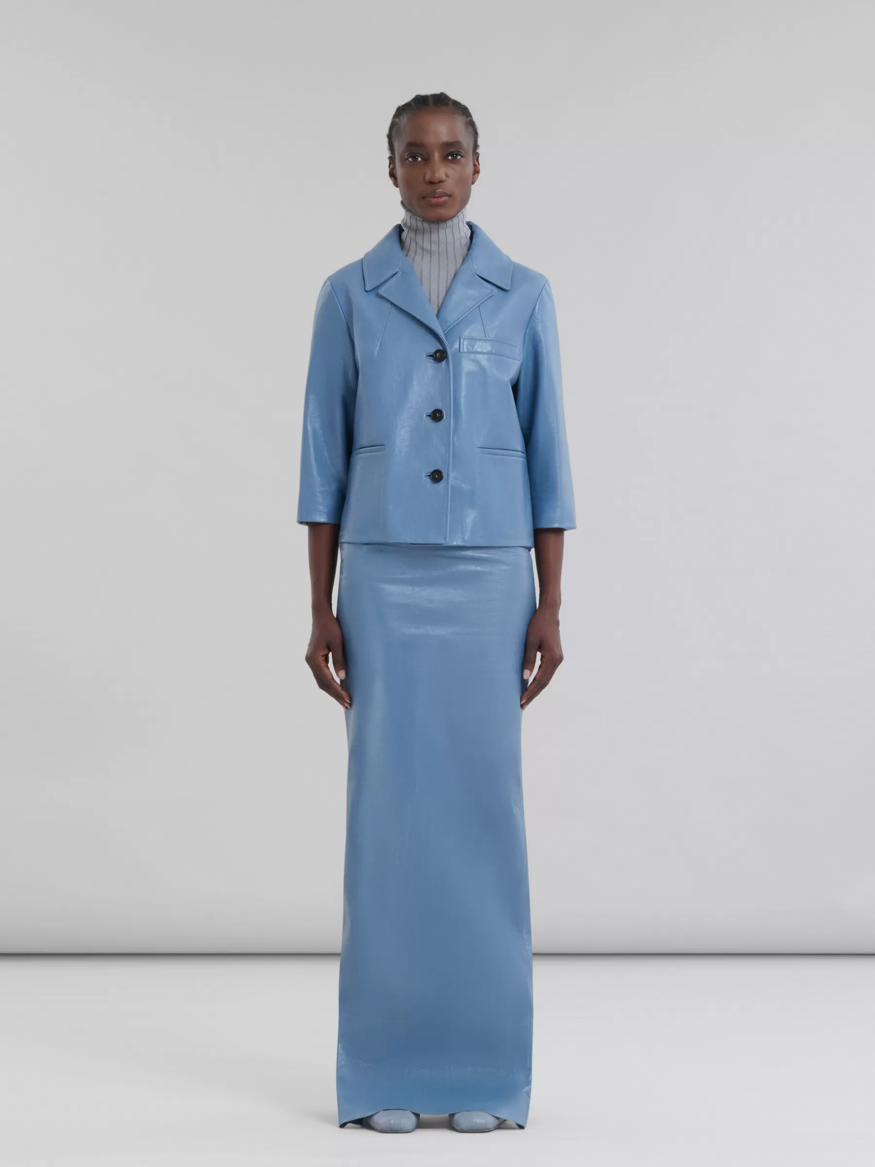 Marni Blue Shiny Leather Jacket OPAL Outlet