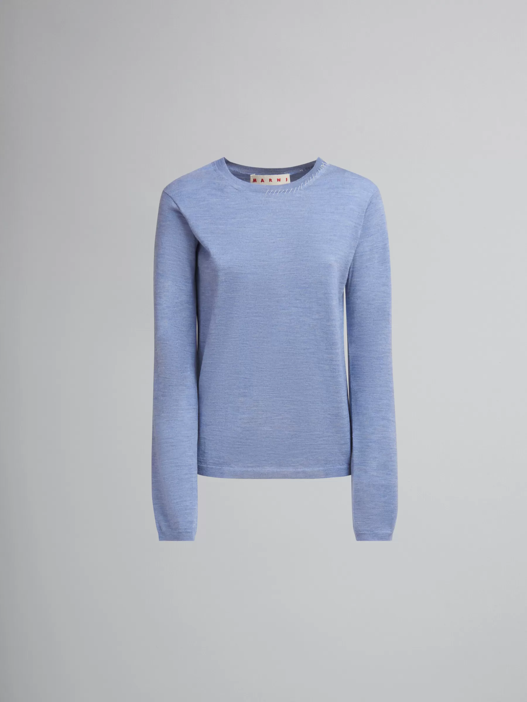 Marni Blue Wool-silk Crew-neck Jumper With Mending OPAL Flash Sale