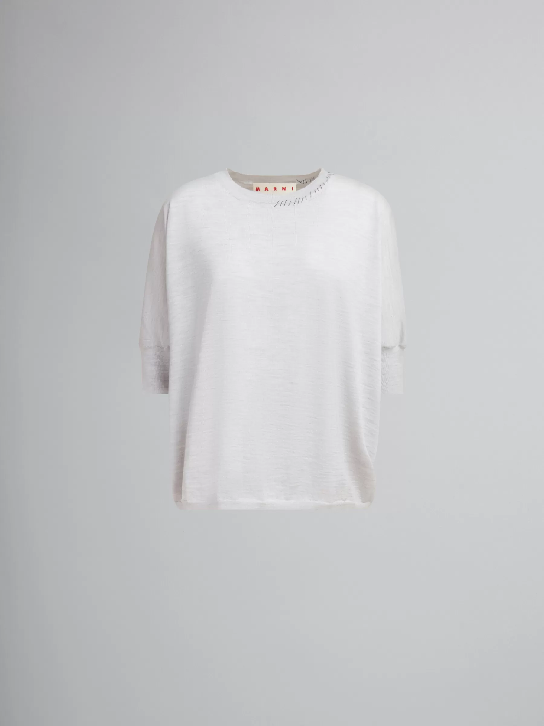 Marni Blue Wool-silk Half-sleeve Jumper With Mending SODIUM Store