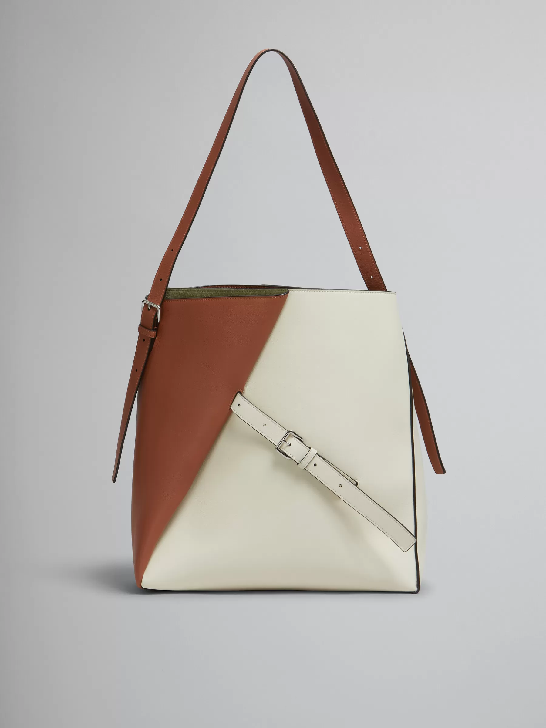 Marni Brown And White Leather Reverse Hobo Bag CINNAMON/SHELL Fashion