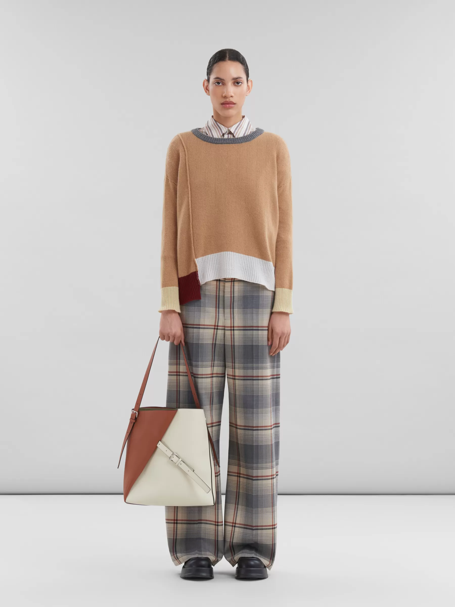 Marni Brown And White Leather Reverse Hobo Bag CINNAMON/SHELL Fashion