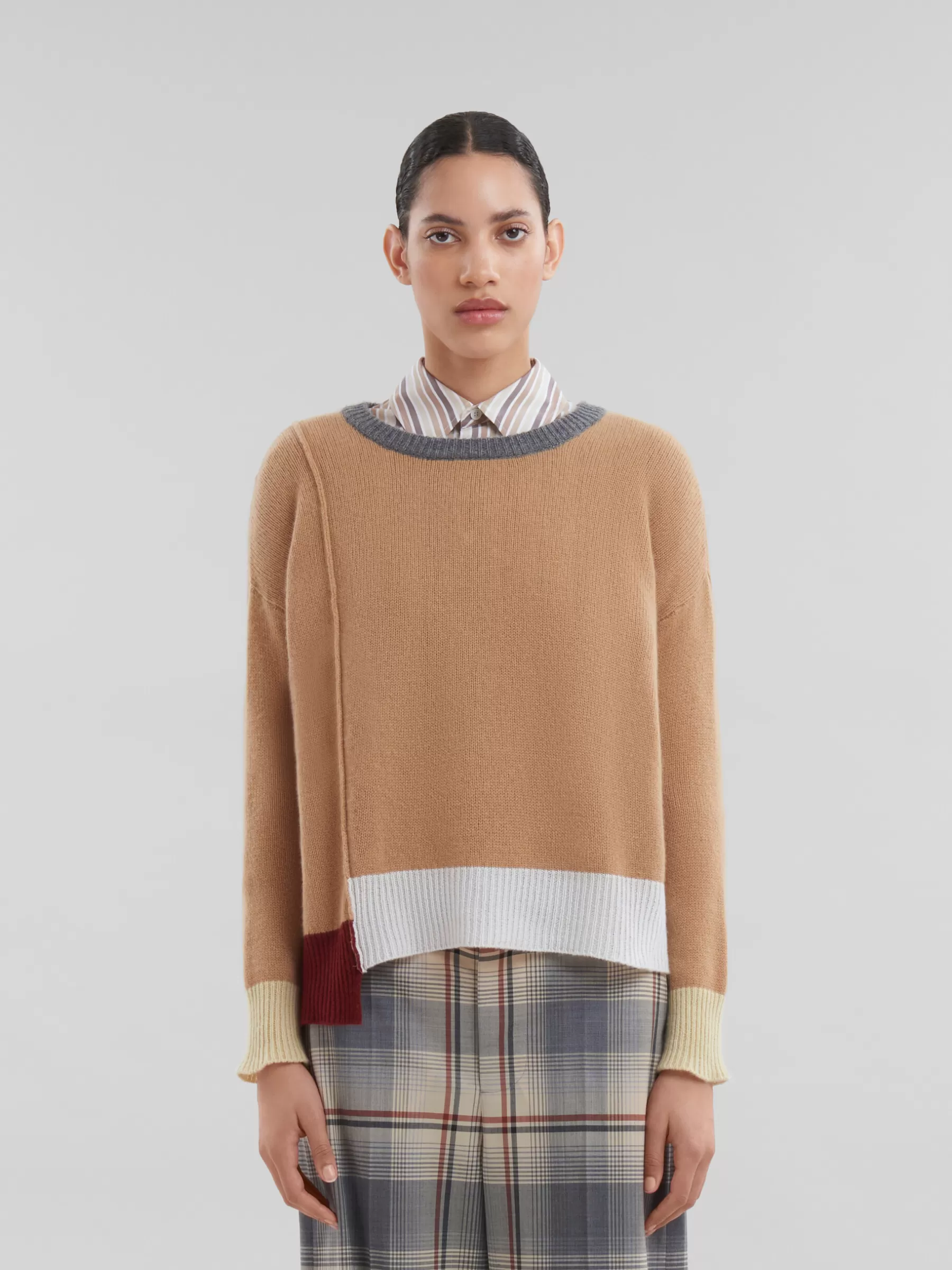 Marni Brown Colour-block Cashmere Jumper EARTHOFSIENA Shop