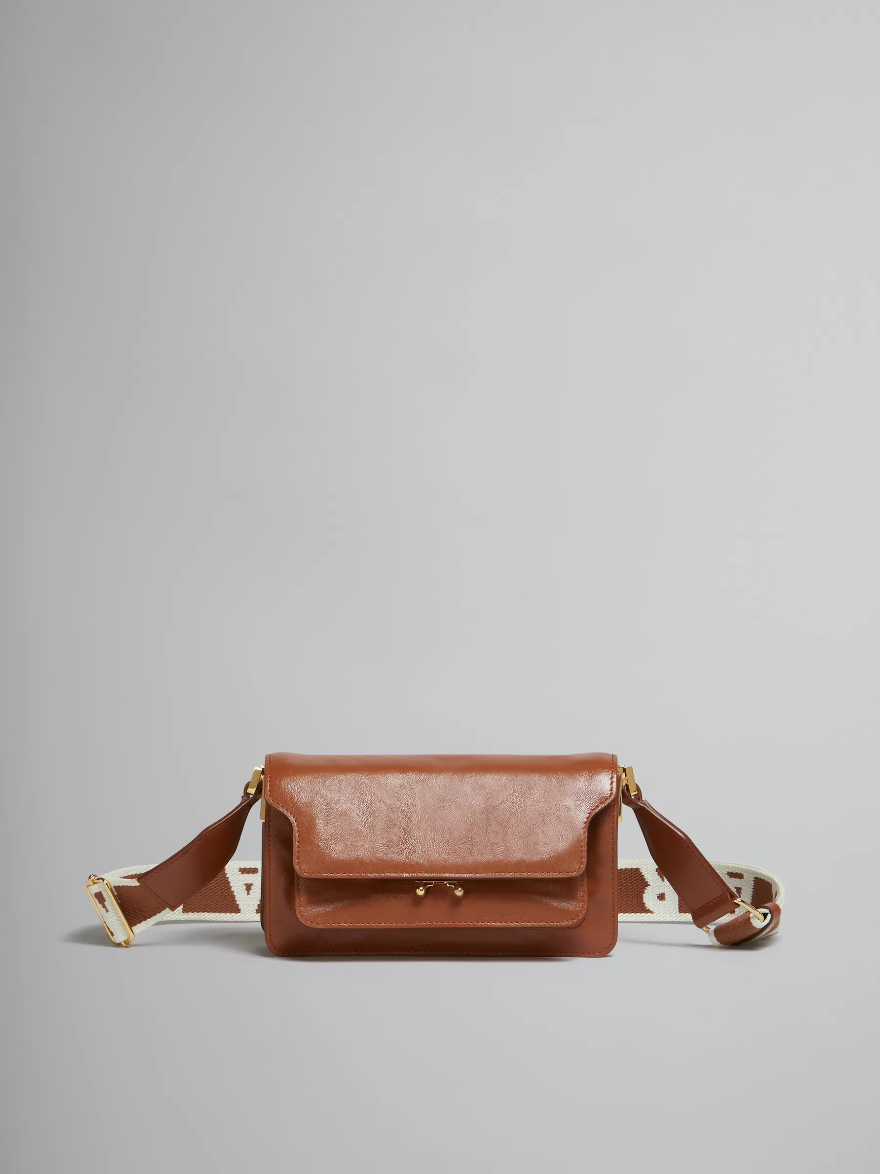 Marni Brown Leather E/W Soft Trunk Bag With Logo Strap MOCA Cheap