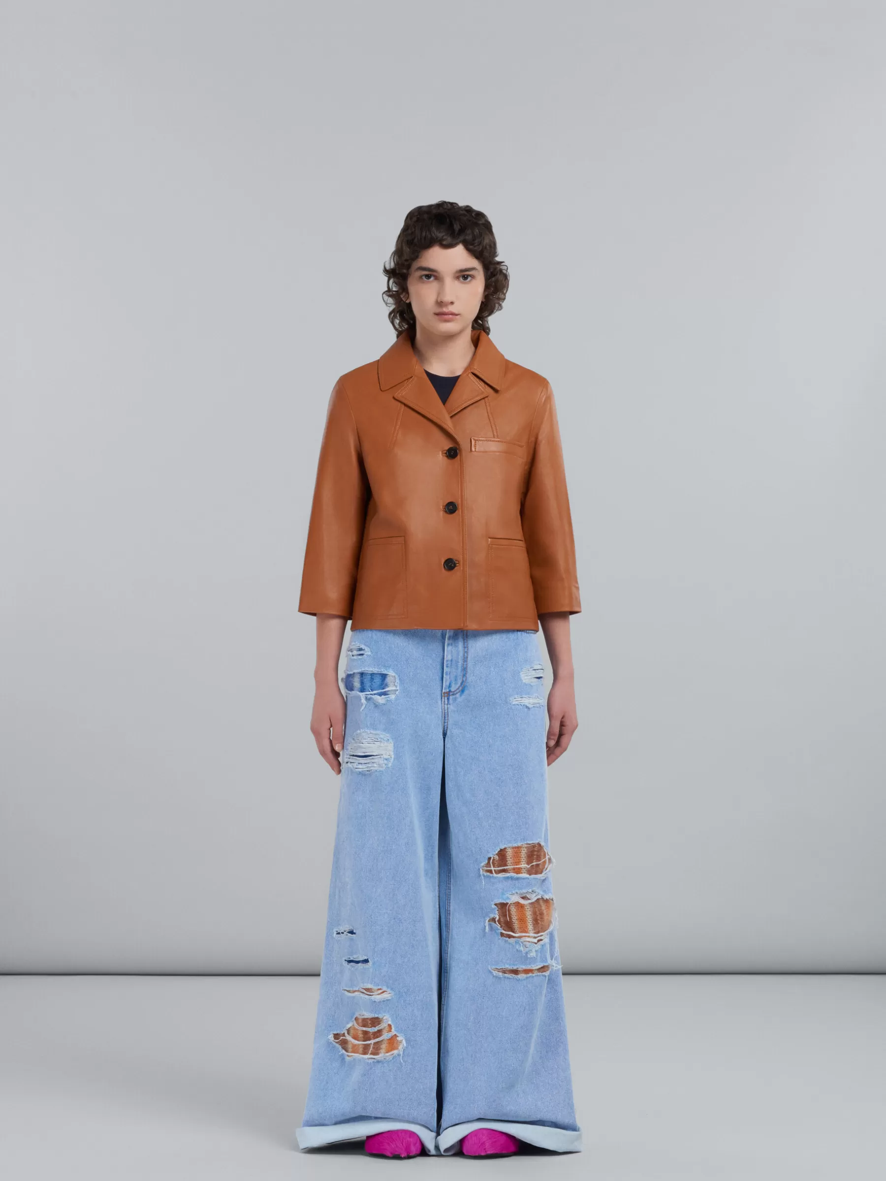 Marni Brown Nappa Leather Jacket GOLDBROWN Shop
