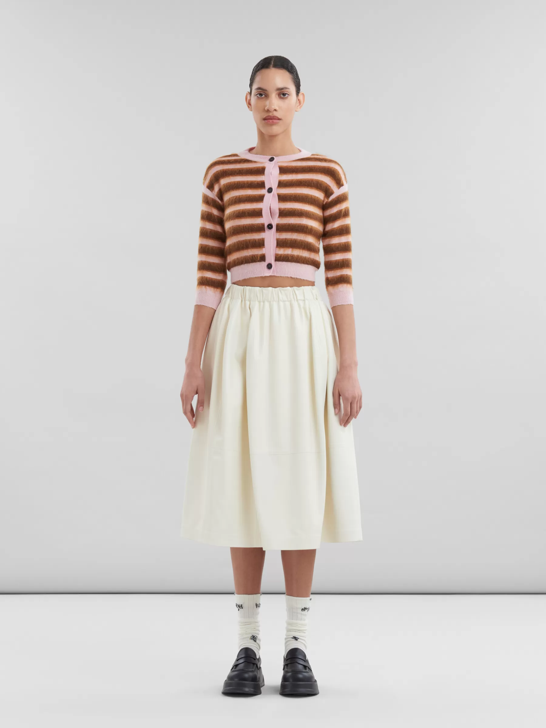 Marni Cream Nappa Leather Elasticated Midi Skirt WHITE Outlet