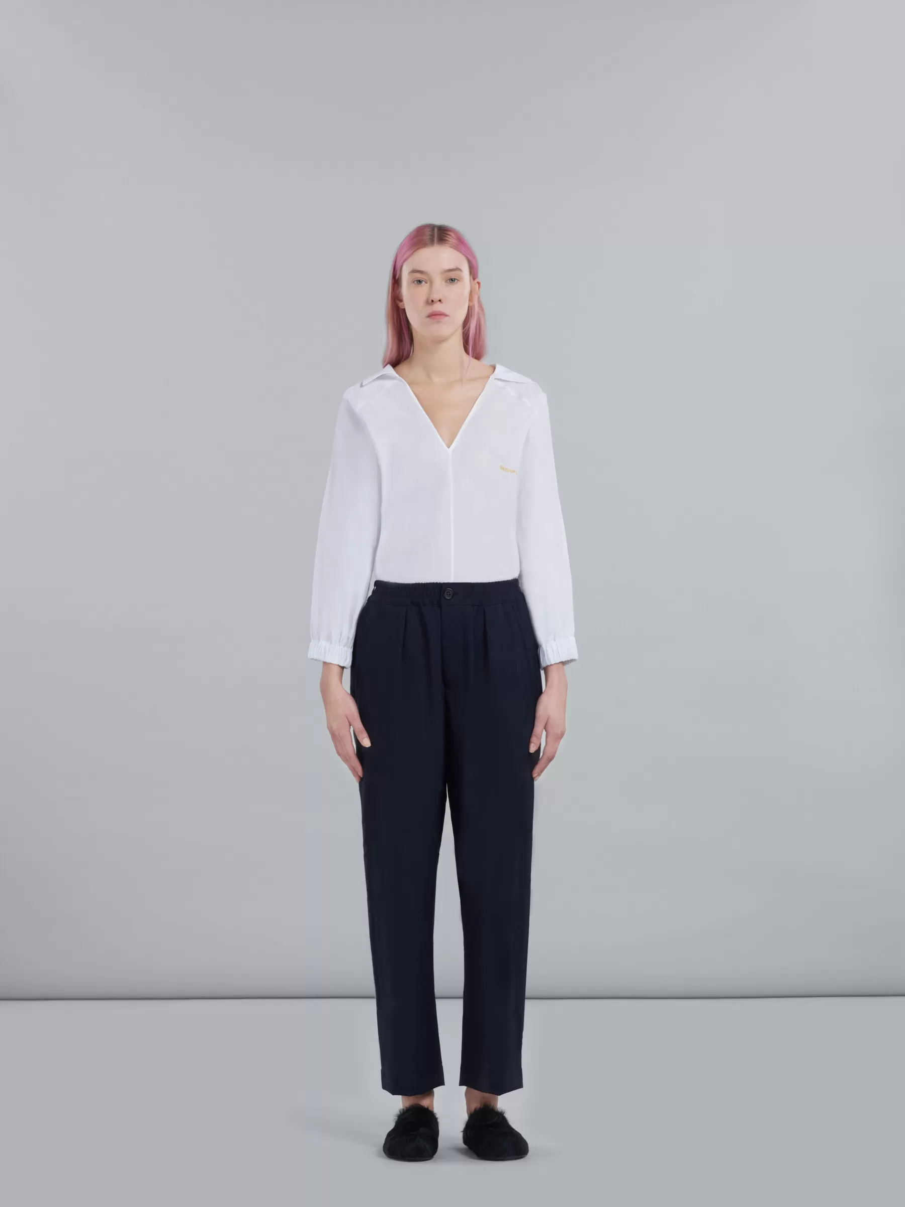 Marni Cropped Trousers In Blue Tropical Wool BLUBLACK Outlet