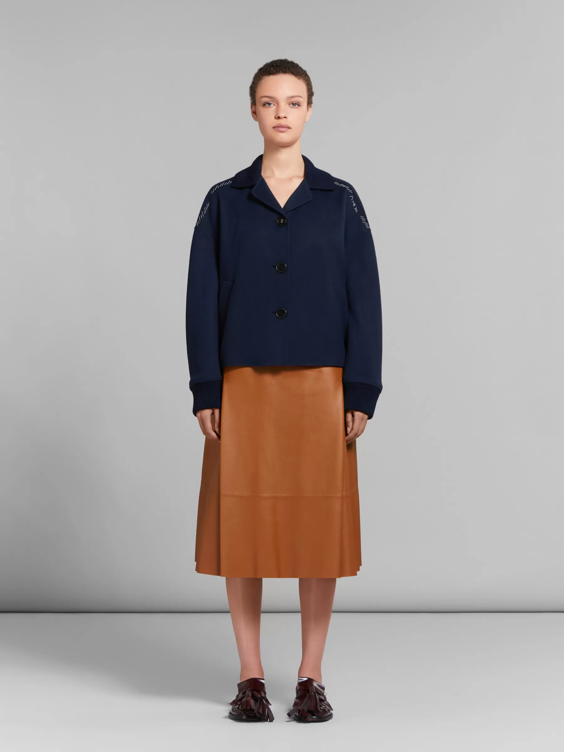 Marni Deep Blue Wool And Cashmere Jacket With Knit Trims BLUBLACK Online