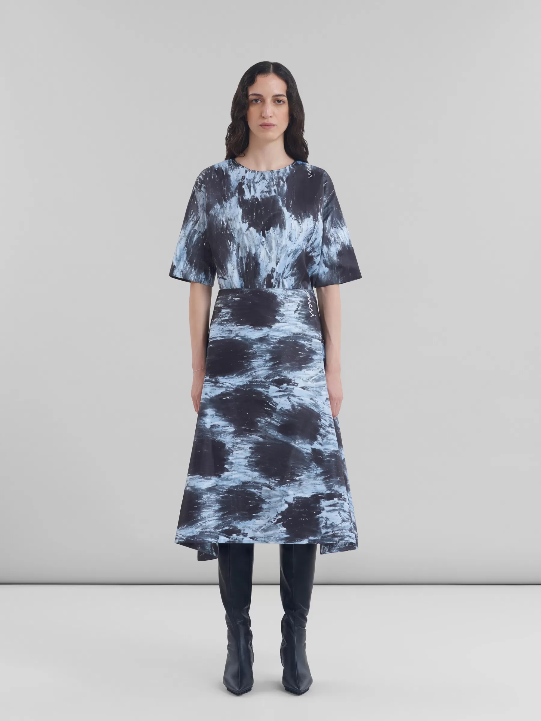 Marni Duchesse Flared Skirt With Crayon Leopard Print ANTIQUE SILVER Best
