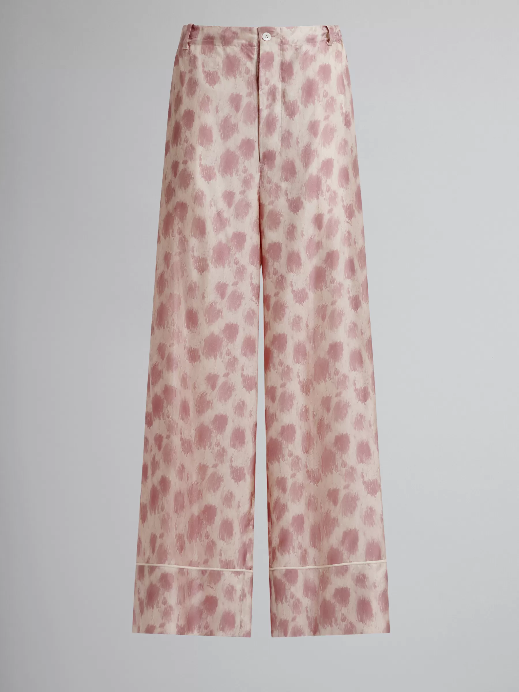 Marni Dusty Pink Silk Palazzo Trousers With Crayon Leopard Print ANTIQUEROSE Flash Sale