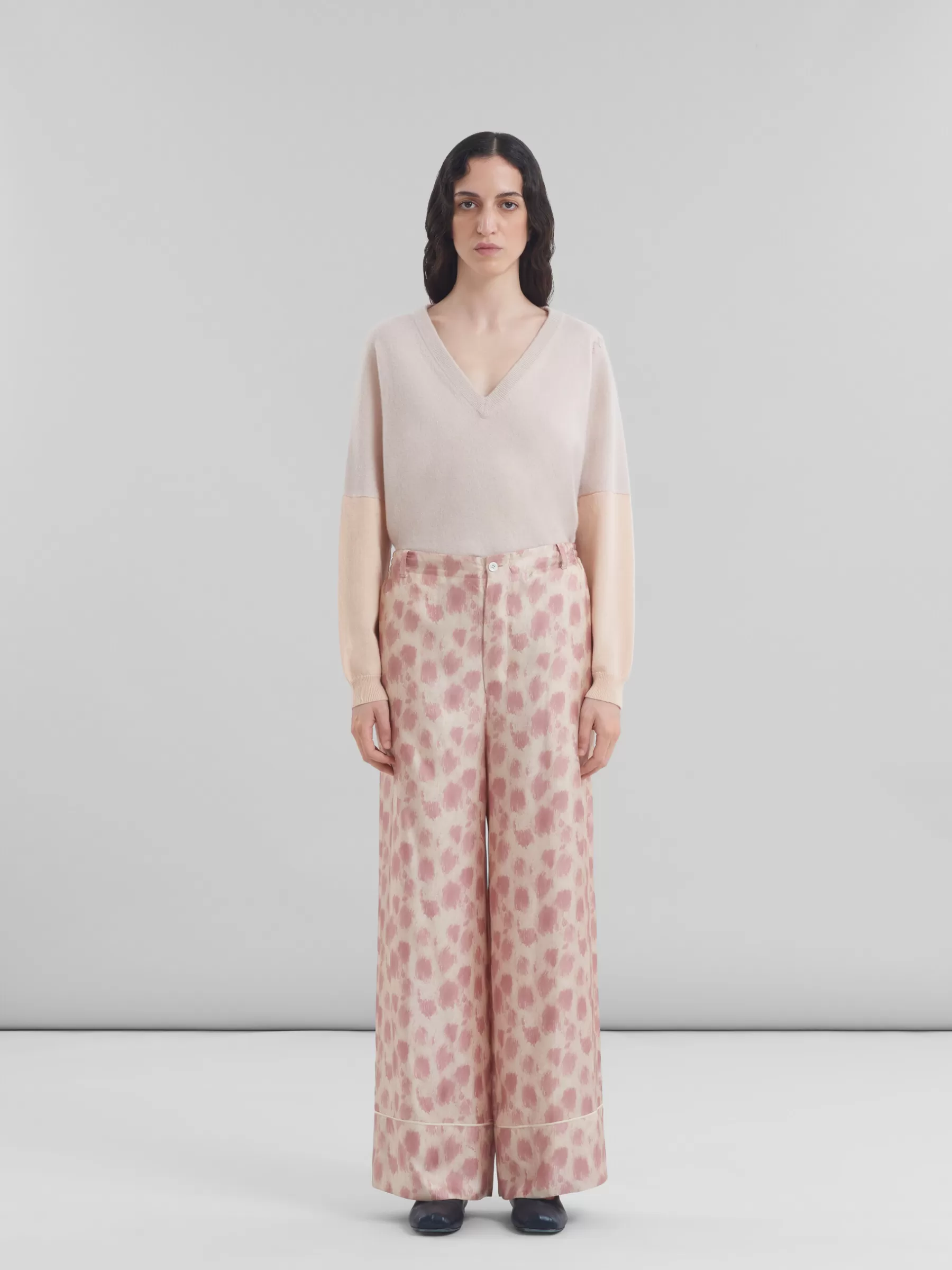 Marni Dusty Pink Silk Palazzo Trousers With Crayon Leopard Print ANTIQUEROSE Flash Sale