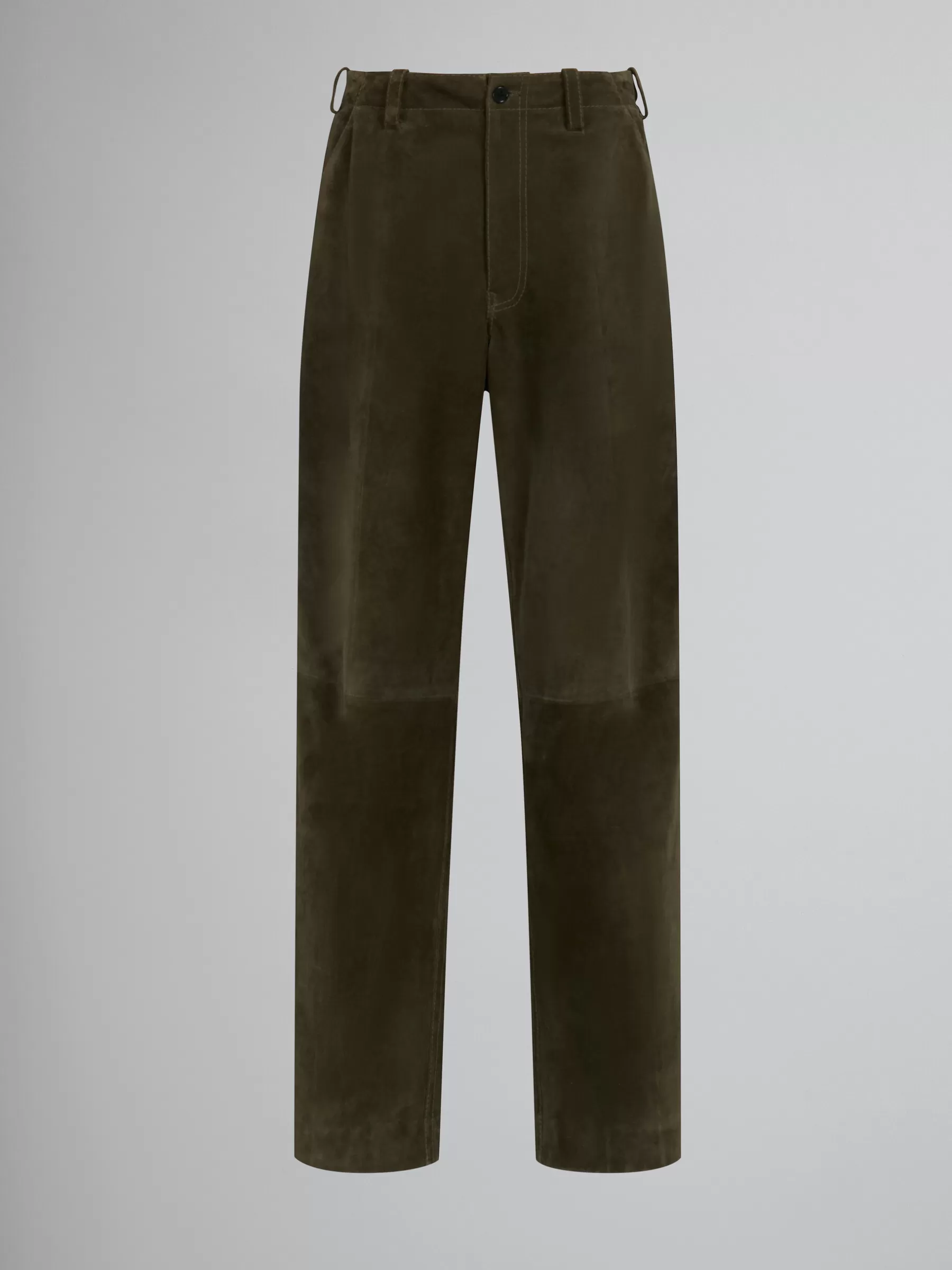Marni Green Compact Suede Trousers DARKOLIVE Clearance