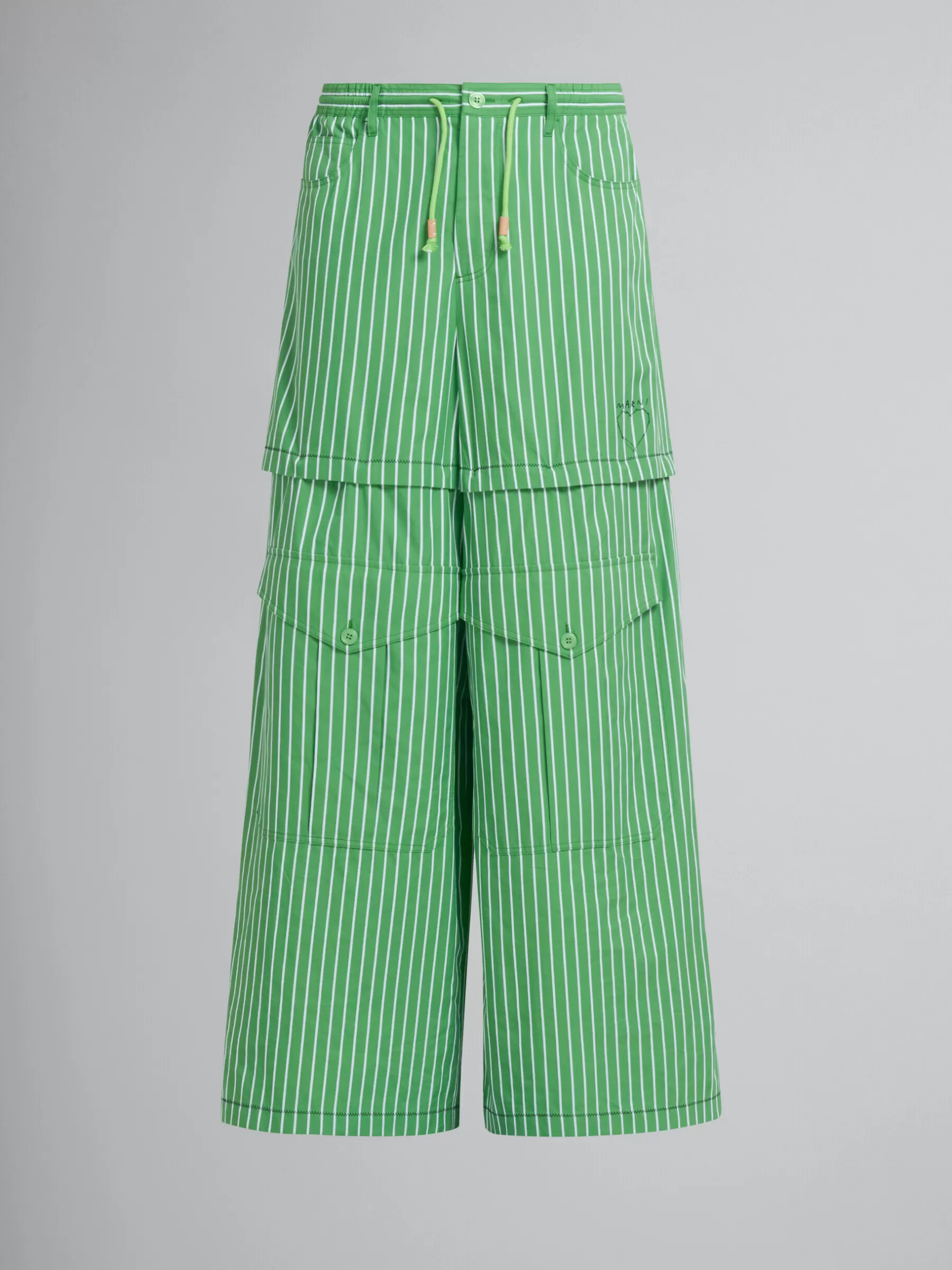 Marni Green Striped Organic Poplin Hybrid Cargo Pants MILLET Outlet