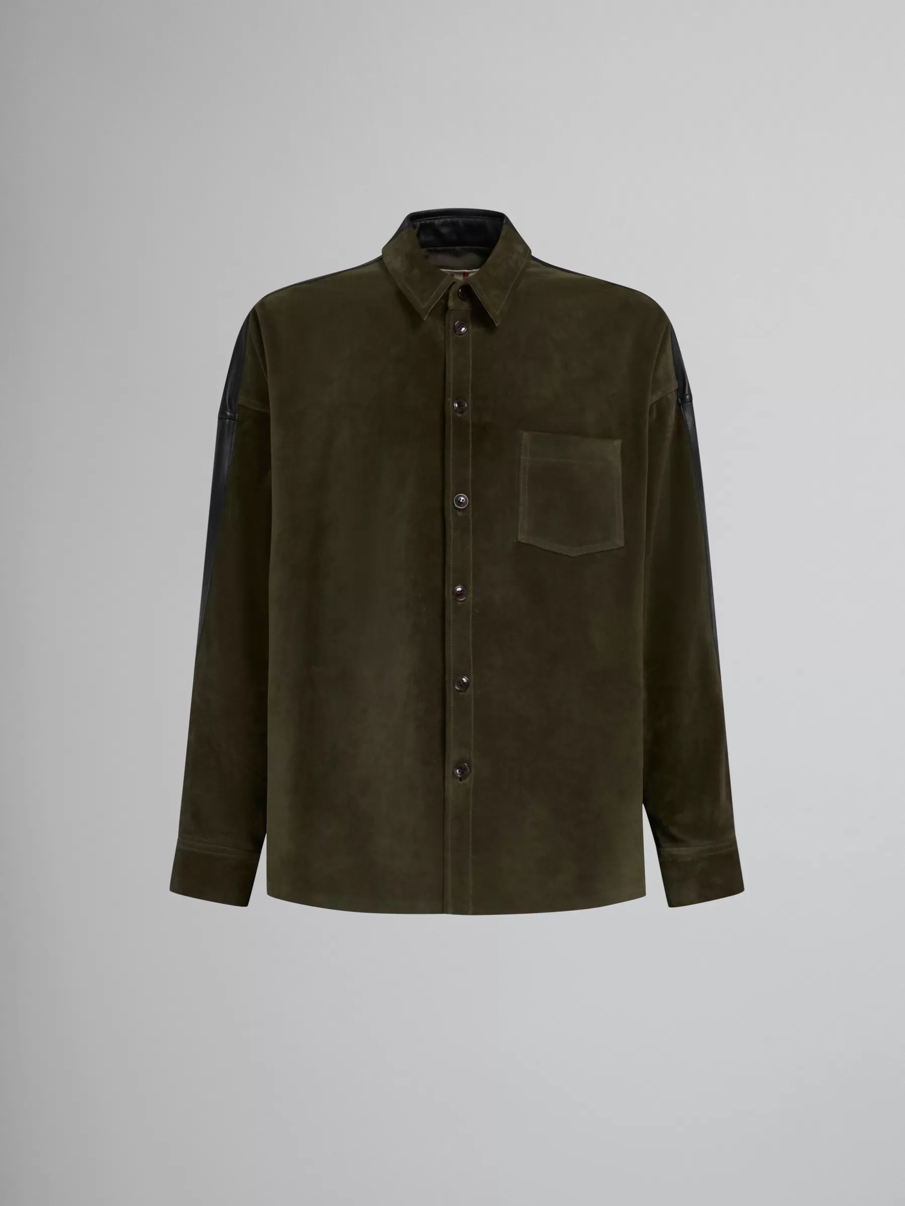 Marni Green Suede Shirt With Leather Back DARKOLIVE Hot