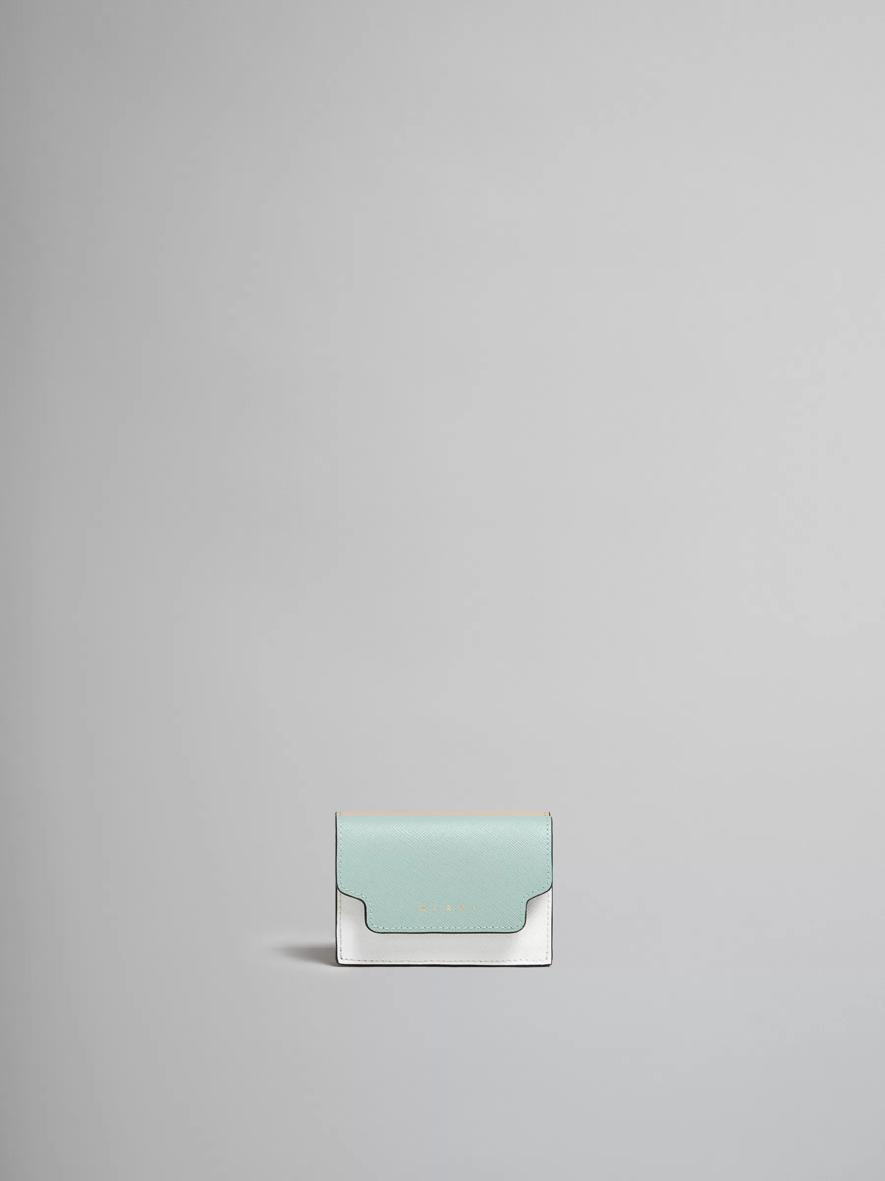 Marni Green, White And Brown Saffiano Leather Tri-fold Wallet TEAGREEN/LIMESTONE/LIGHTCAMEL Cheap