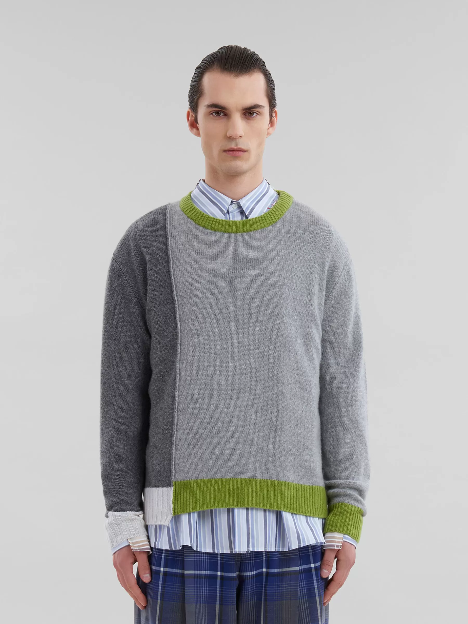 Marni Grey Cashmere Colour-block Jumper MERCURY Clearance