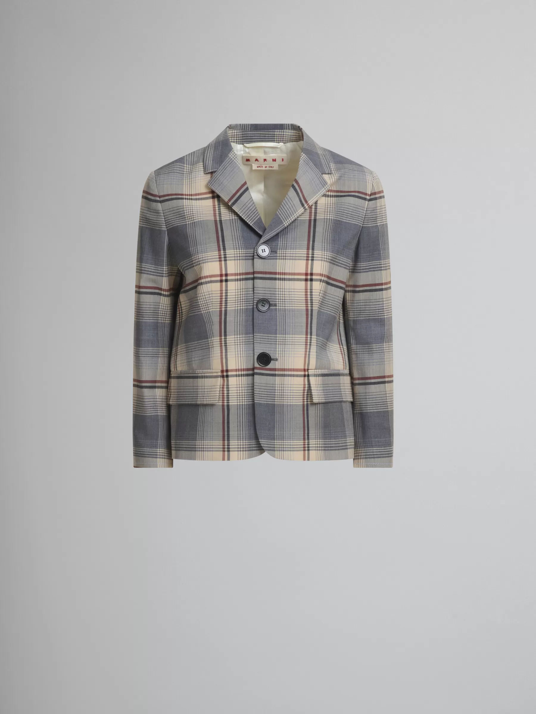 Marni Grey Checked Wool Jacket With Mending SLATE Store
