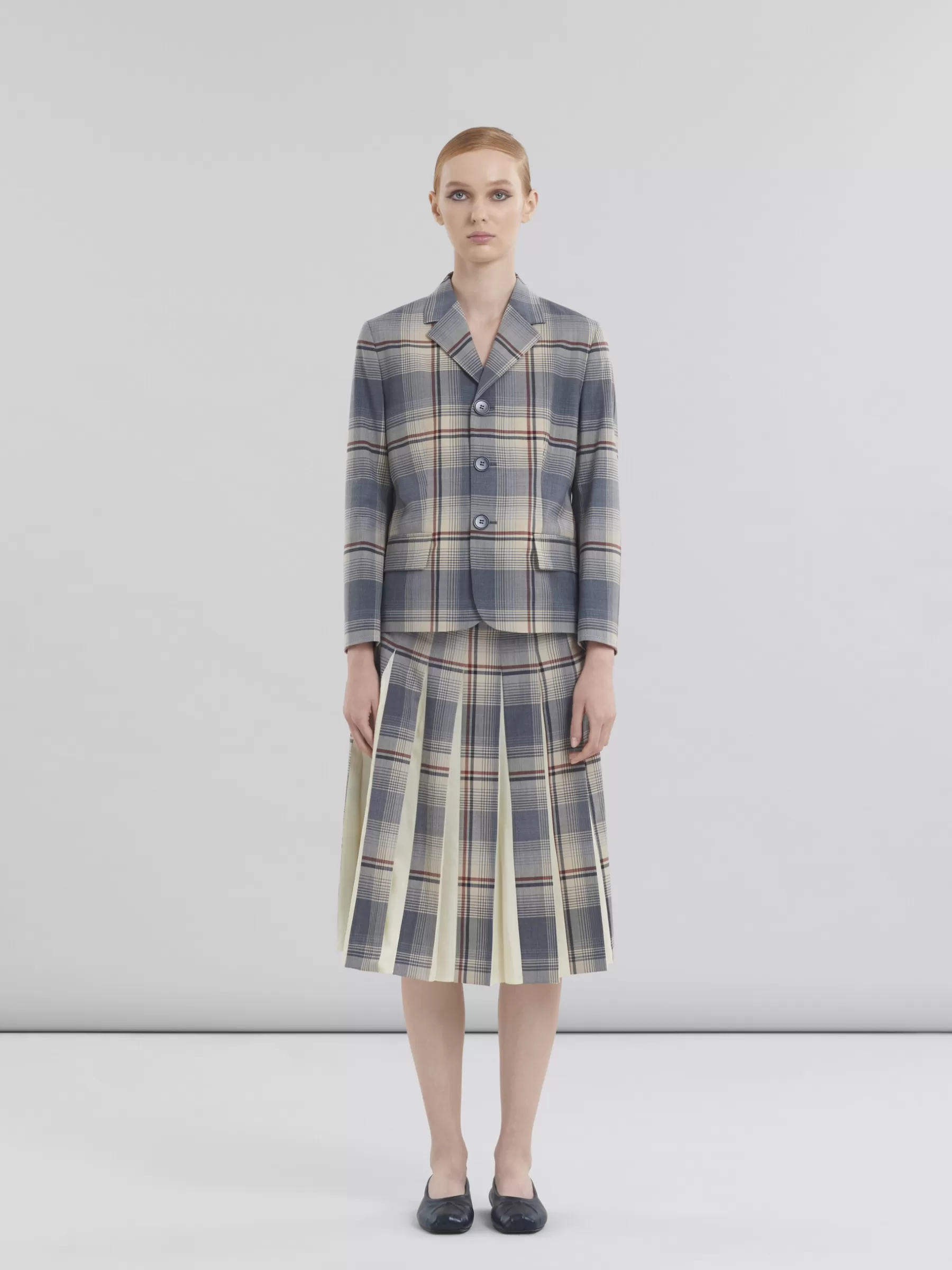 Marni Grey Checked Wool Jacket With Mending SLATE Store