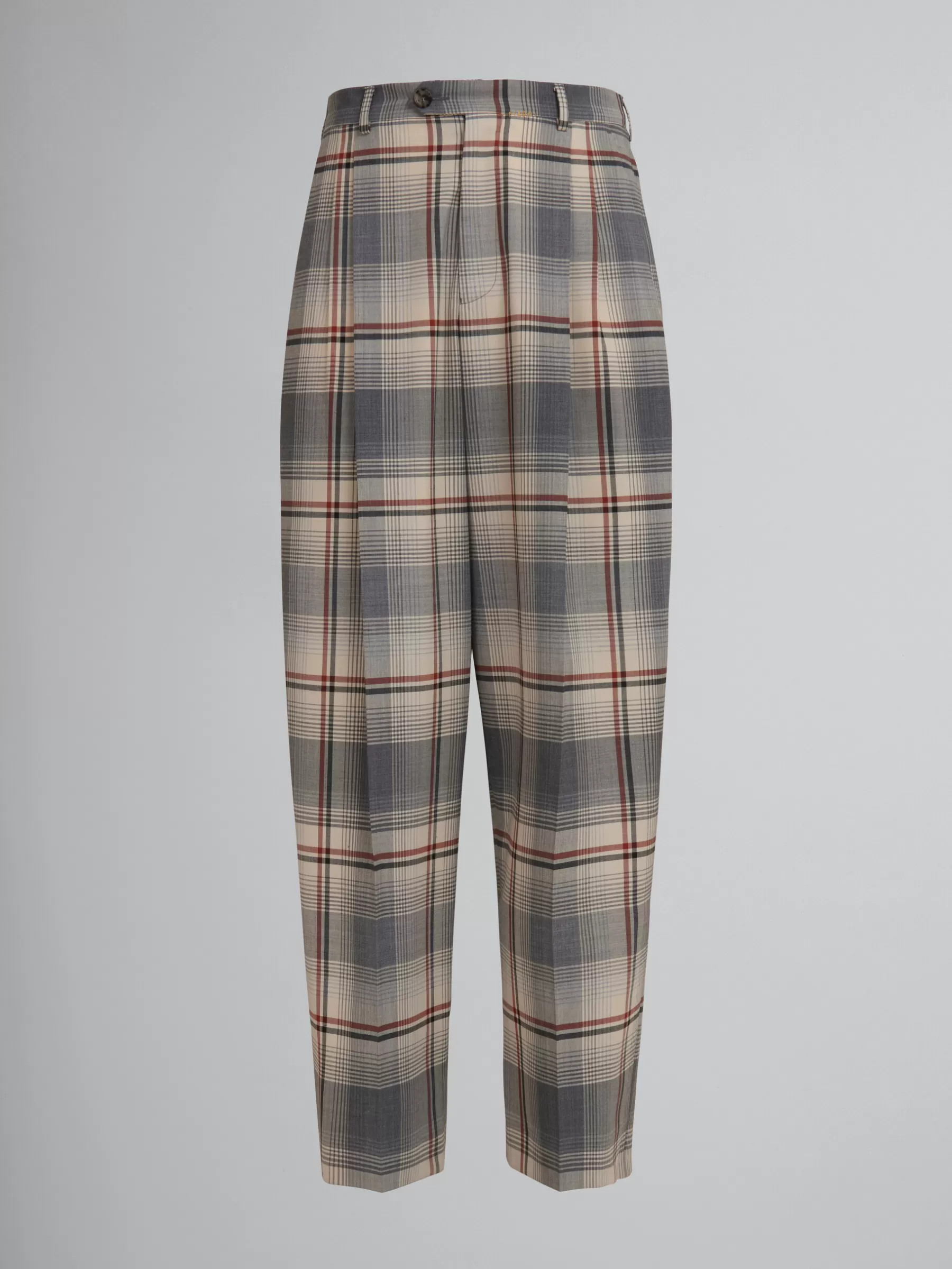 Marni Grey Checked Wool Pleated Trousers SLATE Shop