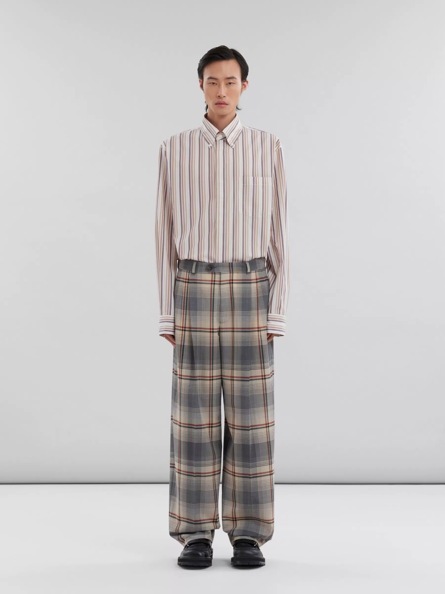 Marni Grey Checked Wool Pleated Trousers SLATE Shop
