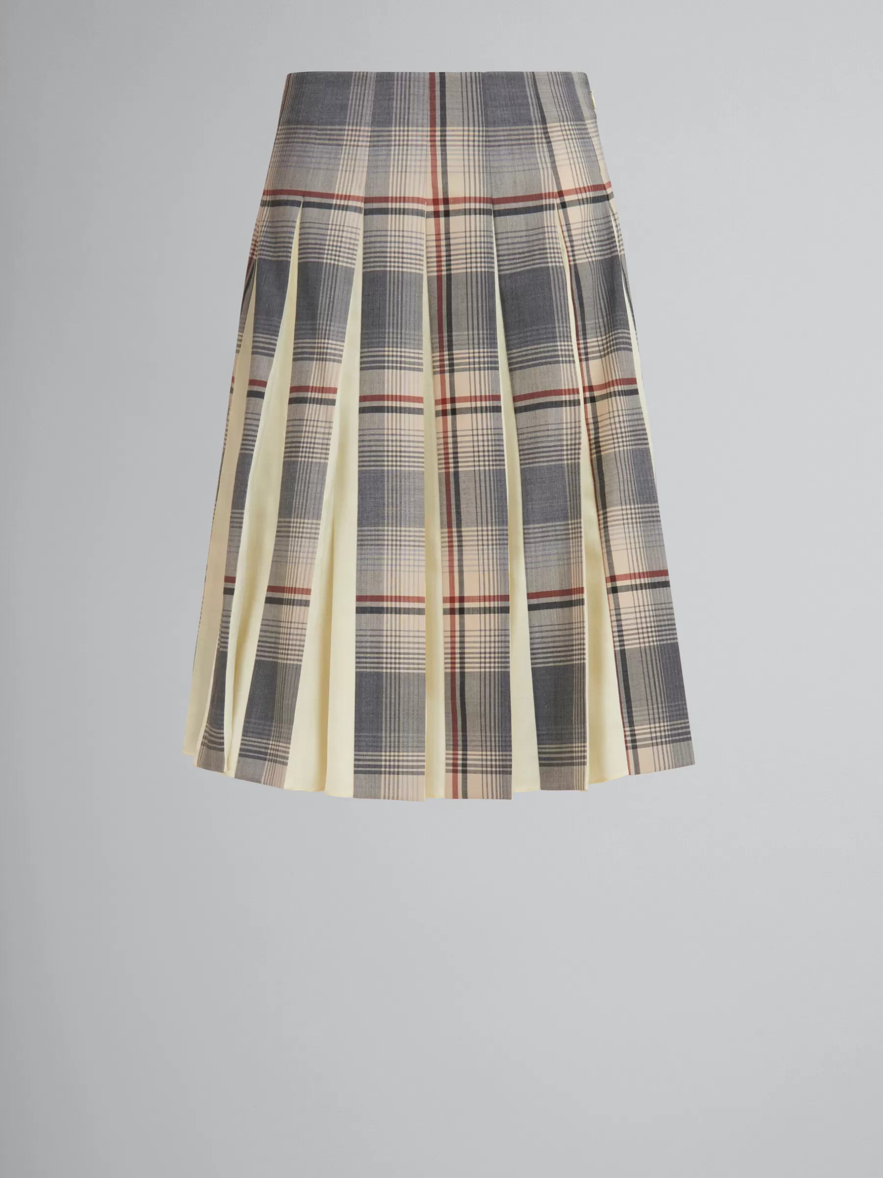Marni Grey Checked Wool Skirt With Pleats SLATE Cheap