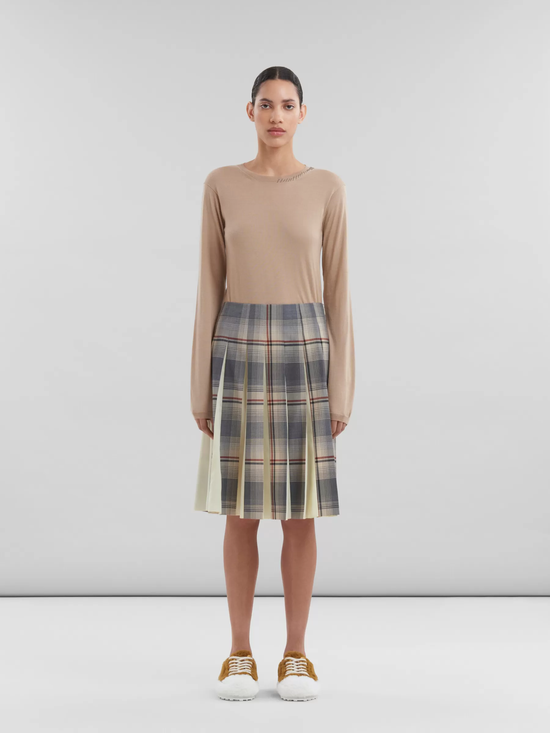 Marni Grey Checked Wool Skirt With Pleats SLATE Cheap