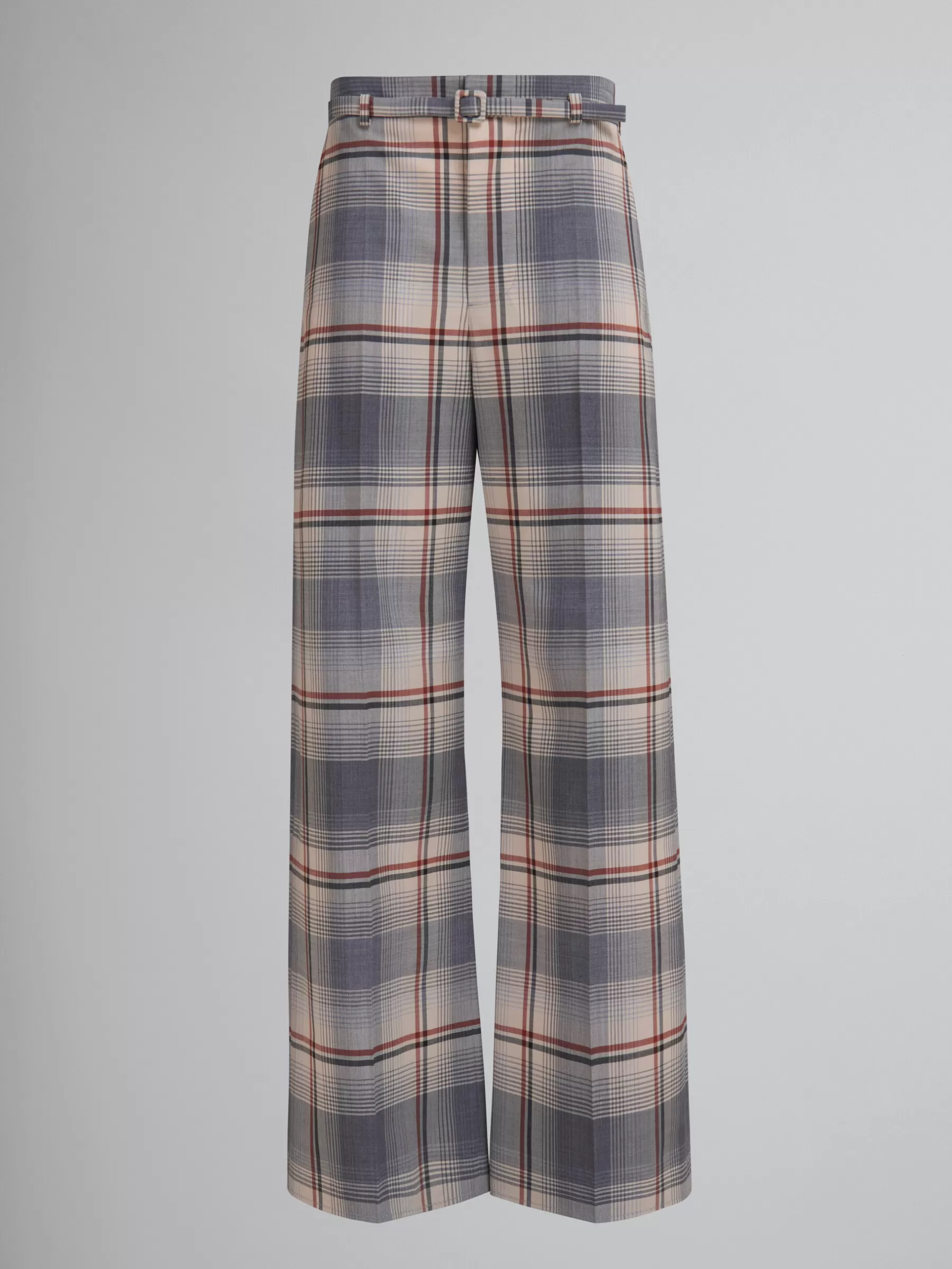 Marni Grey Checked Wool Trousers With Belt SLATE Shop
