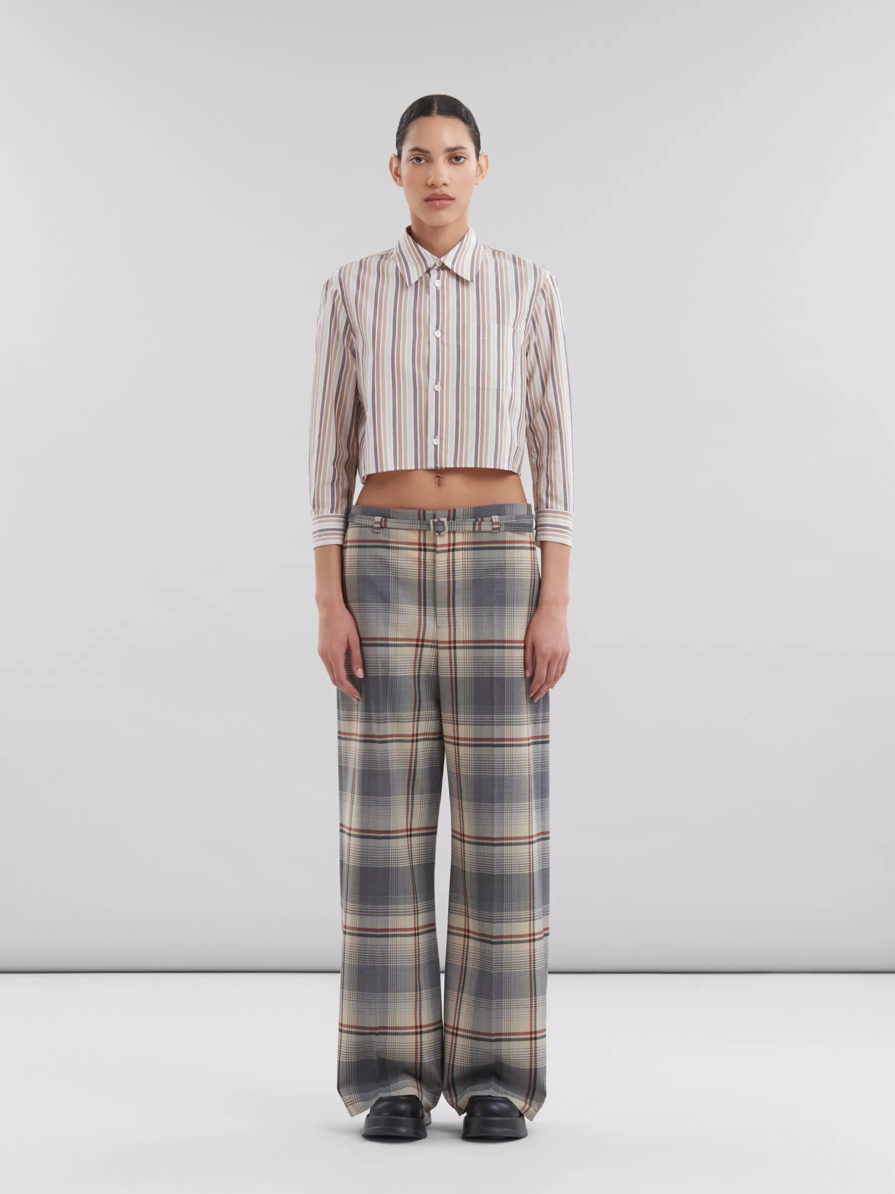 Marni Grey Checked Wool Trousers With Belt SLATE Shop