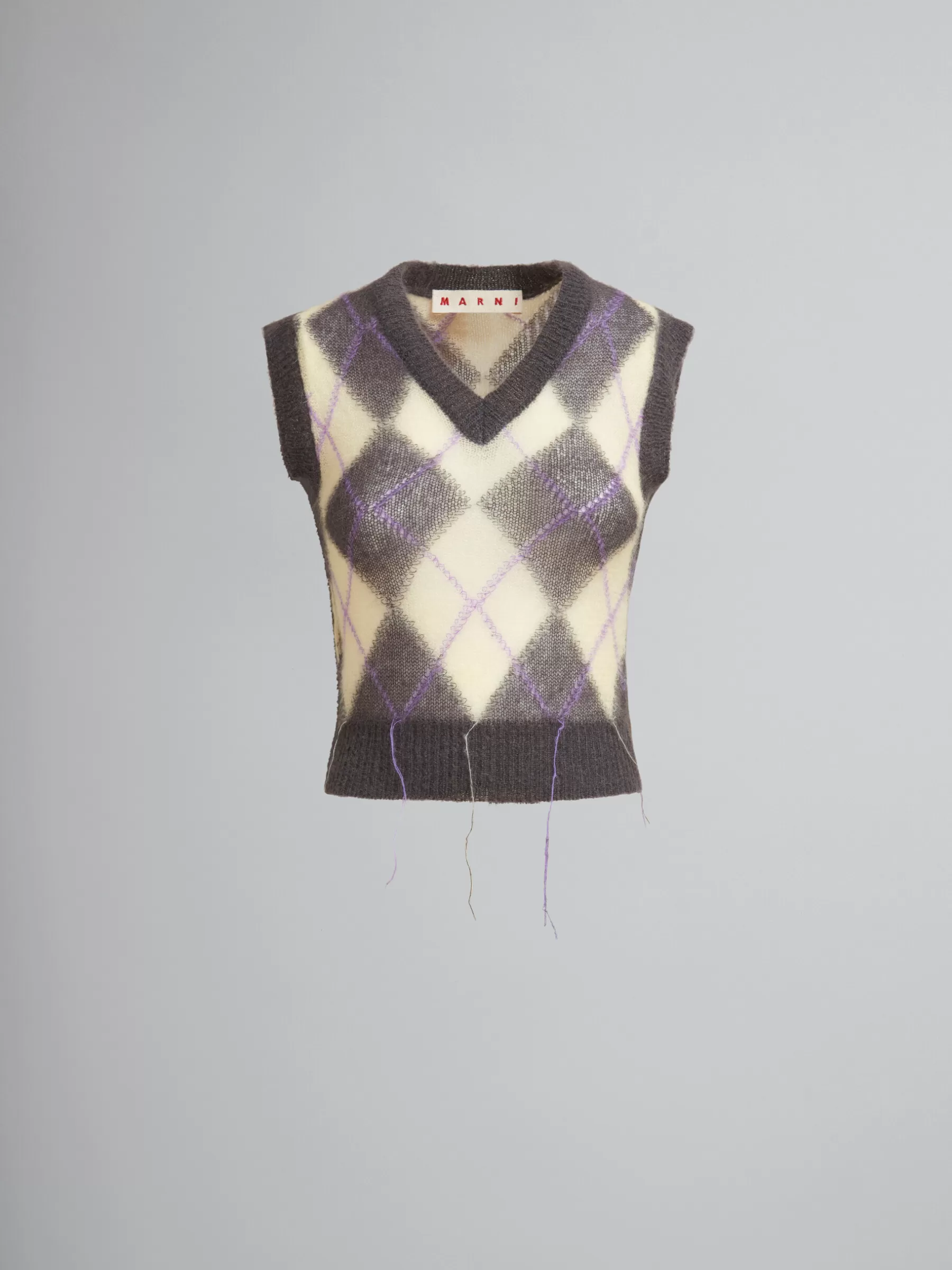Marni Grey Mohair Argyle Vest With Floating Threads ENDIVE/PINK Discount