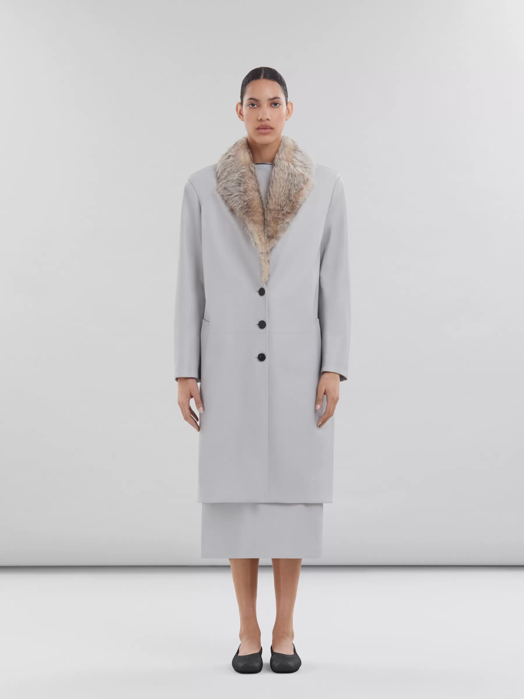 Marni Grey Nappa Coat With Shearling Collar SODIUM Store