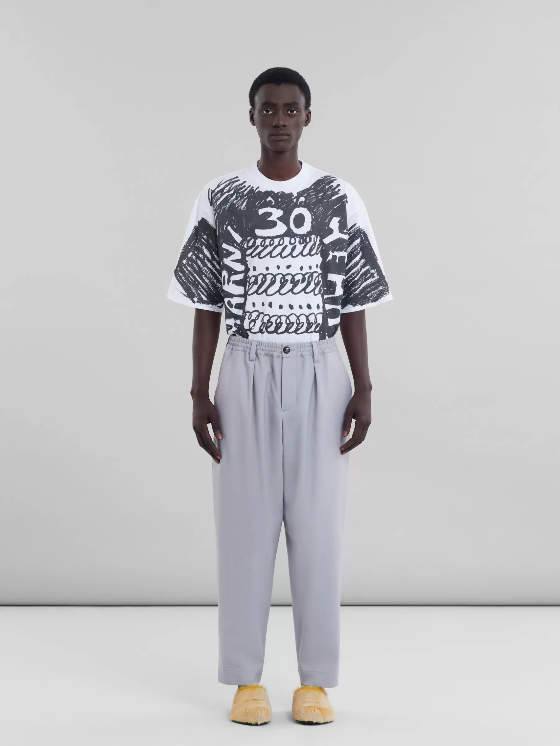 Marni Grey Tropical Wool Trousers With Drawstring Waist SODIUM Store