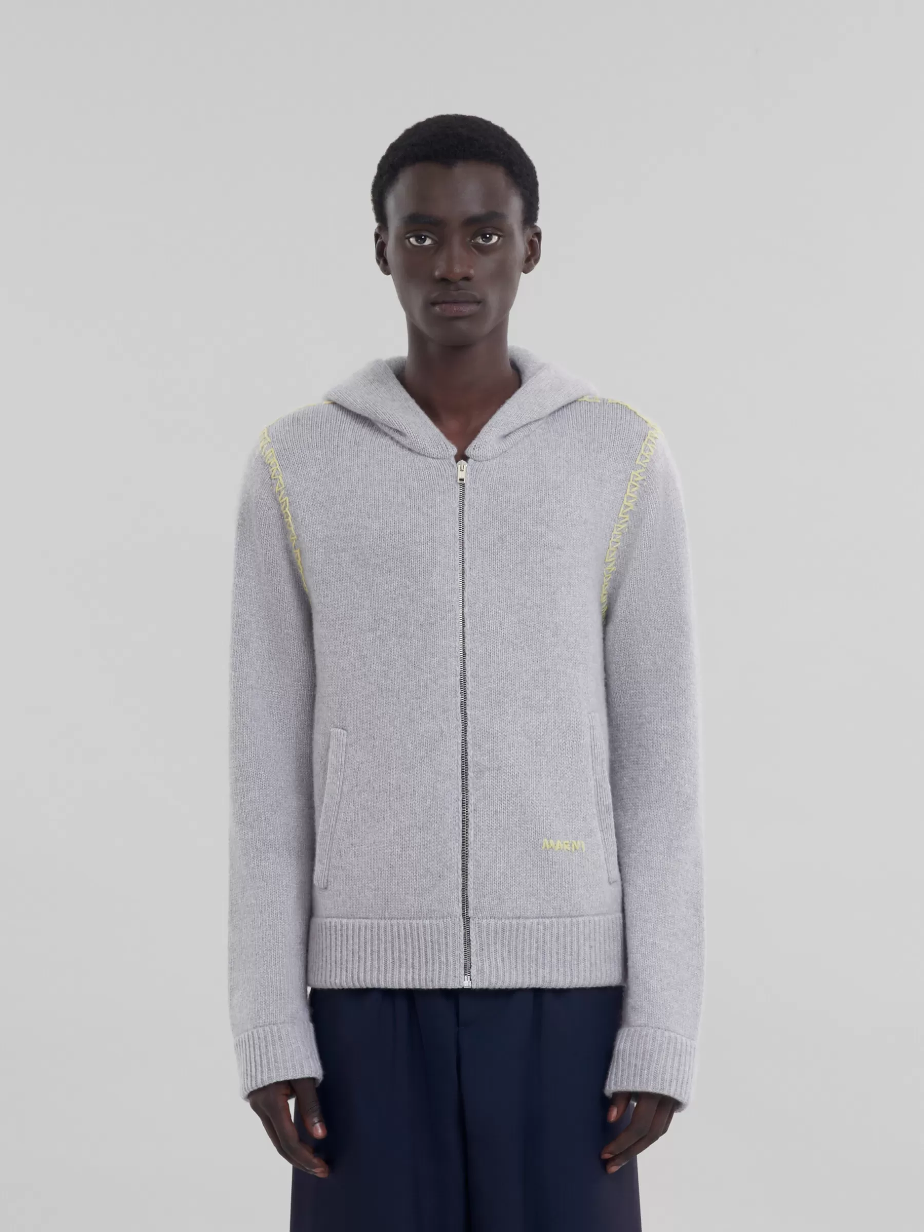 Marni Grey Wool-cashmere Cardigan With Mending INOX Best