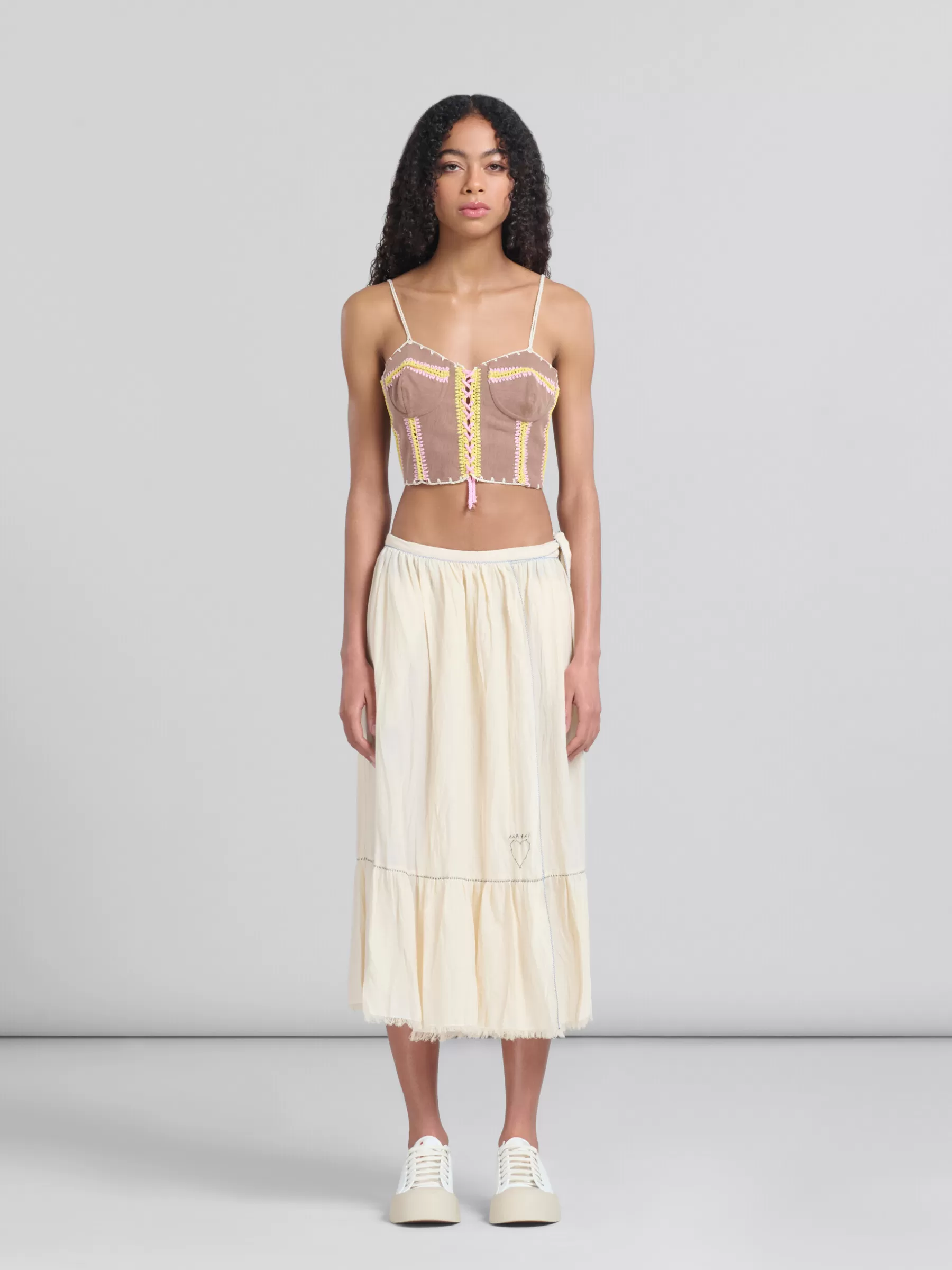 Marni Light Beige Organic Cheesecloth Skirt With Flounce SILKWHITE Cheap