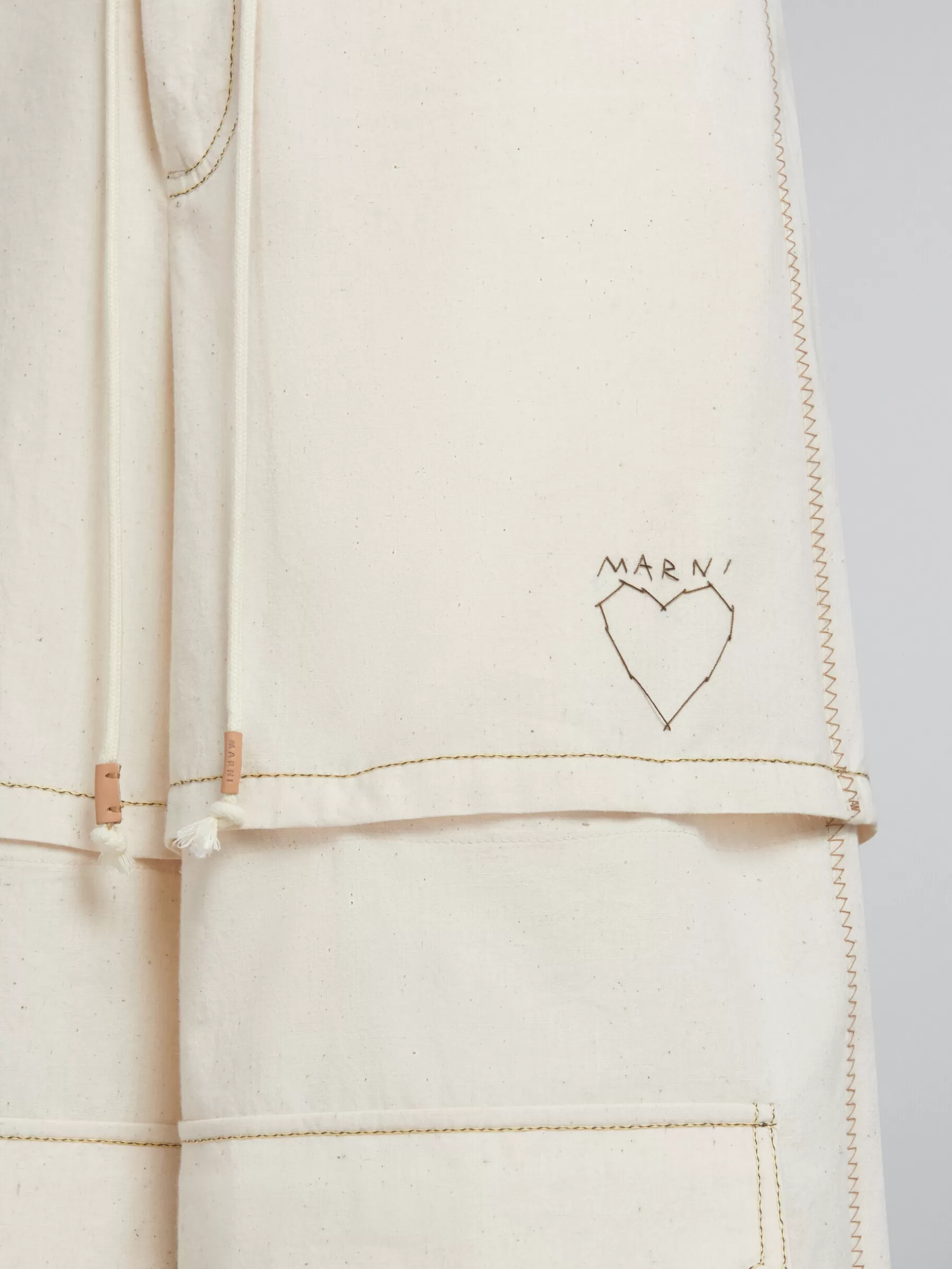 Marni Light Beige Organic Toile Hybrid Cargo Pants With Mending STONEWHITE New