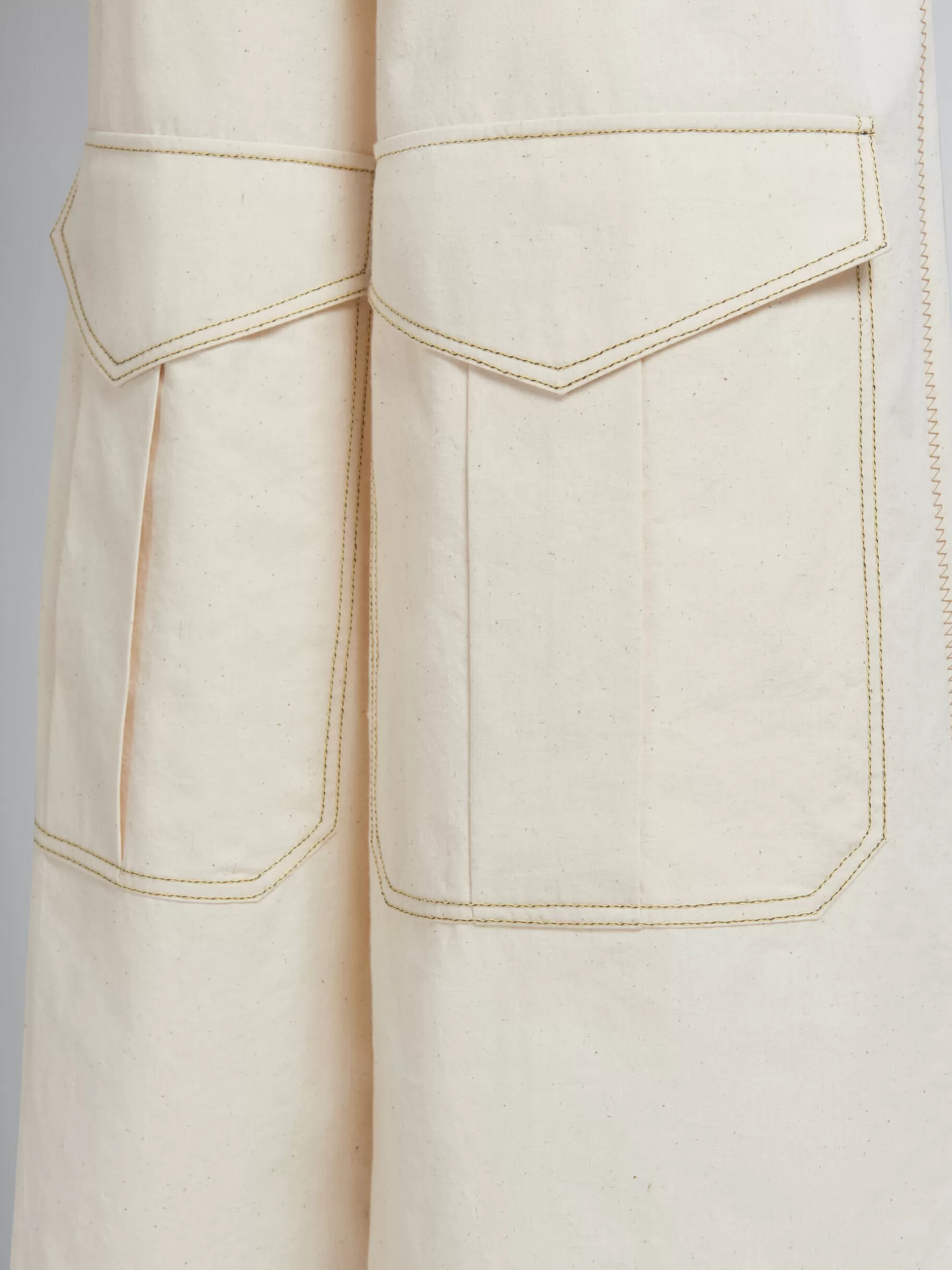 Marni Light Beige Organic Toile Hybrid Cargo Pants With Mending STONEWHITE New