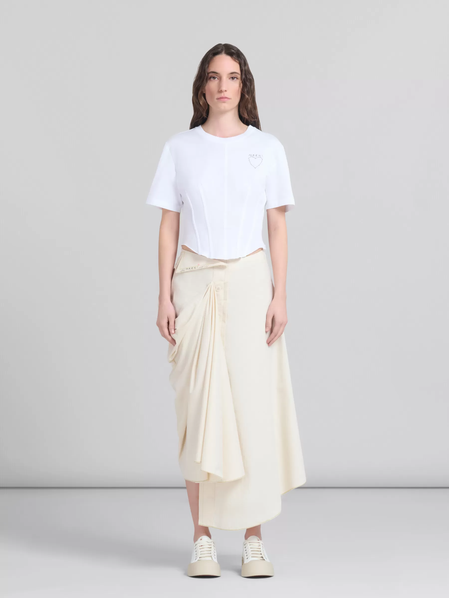 Marni Light Beige Organic Toile Skirt With Jacket Lapels STONEWHITE Store