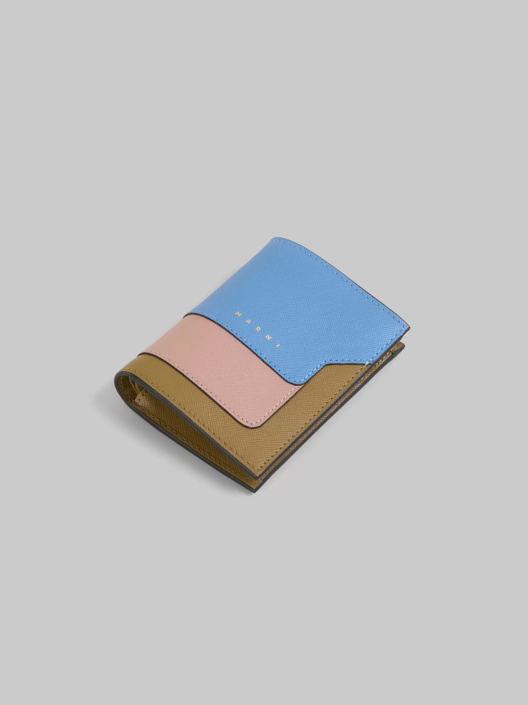 Marni Light Blue Dusty Pink And Green Saffiano Leather Bi-fold Wallet OPAL/QUARZ/THYME Flash Sale