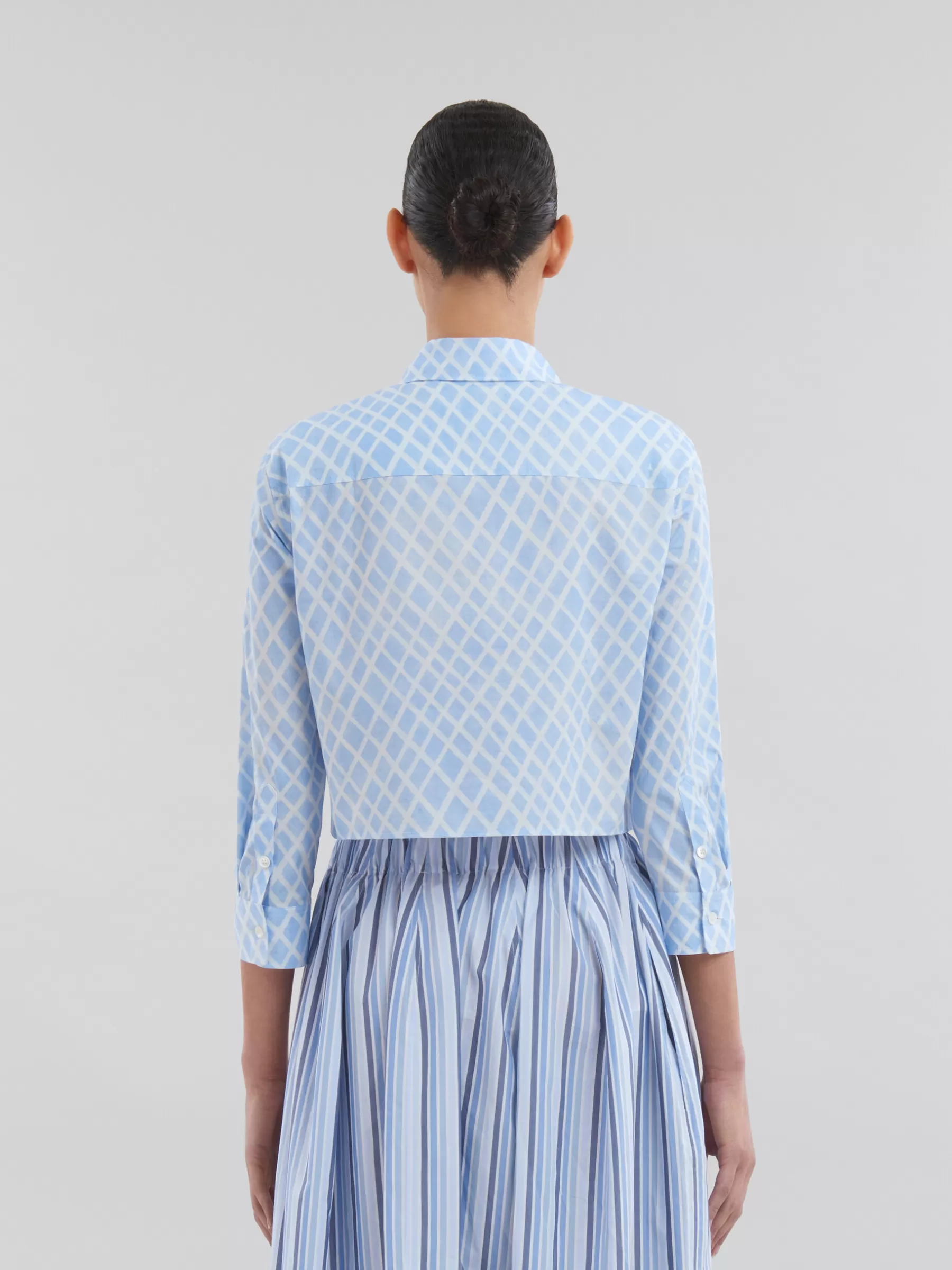 Marni Light Blue Organic Poplin Cropped Shirt With Landscapes Print LIGHTBLUE Hot