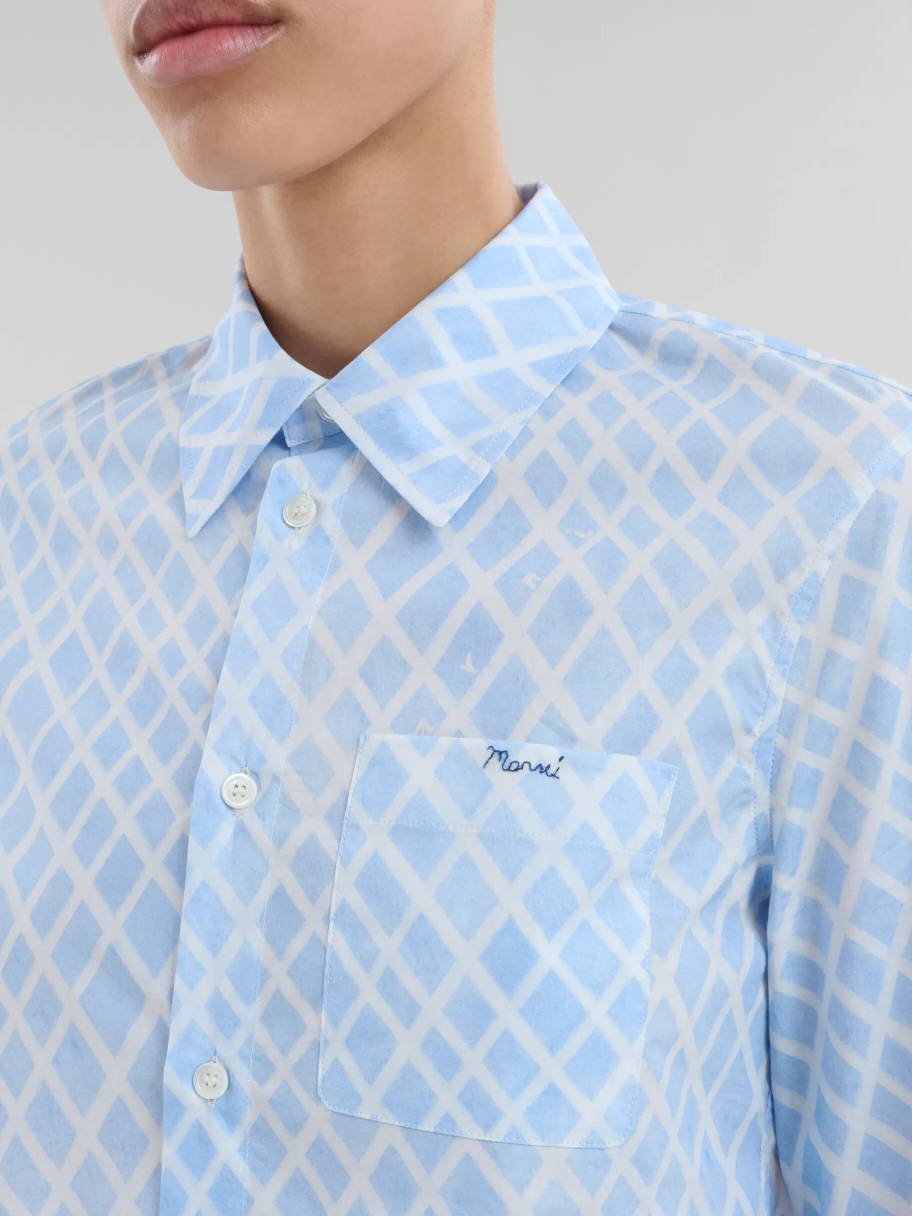 Marni Light Blue Organic Poplin Cropped Shirt With Landscapes Print LIGHTBLUE Hot