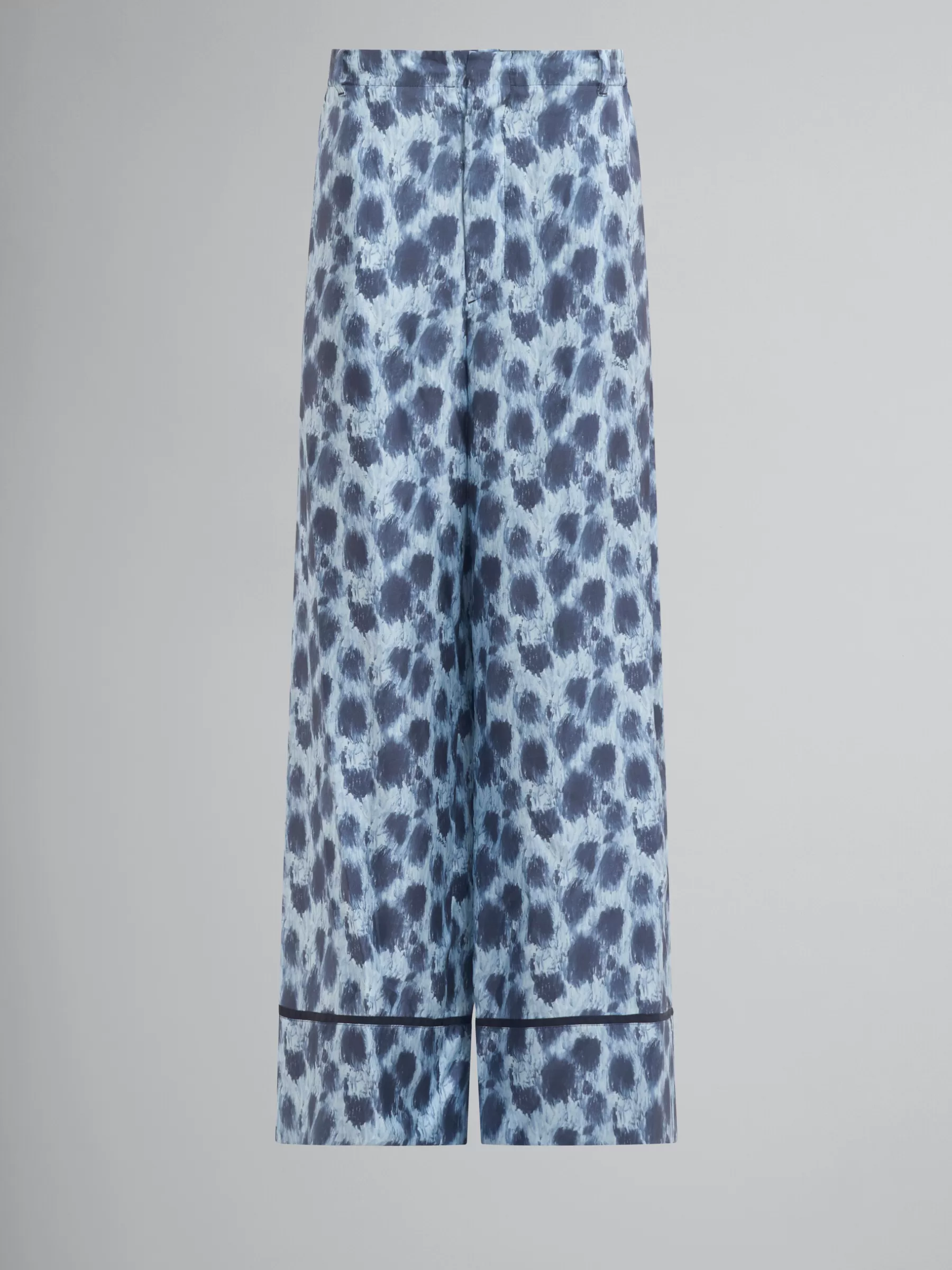 Marni Light Blue Silk Palazzo Trousers With Crayon Leopard Print ANTIQUE SILVER Discount