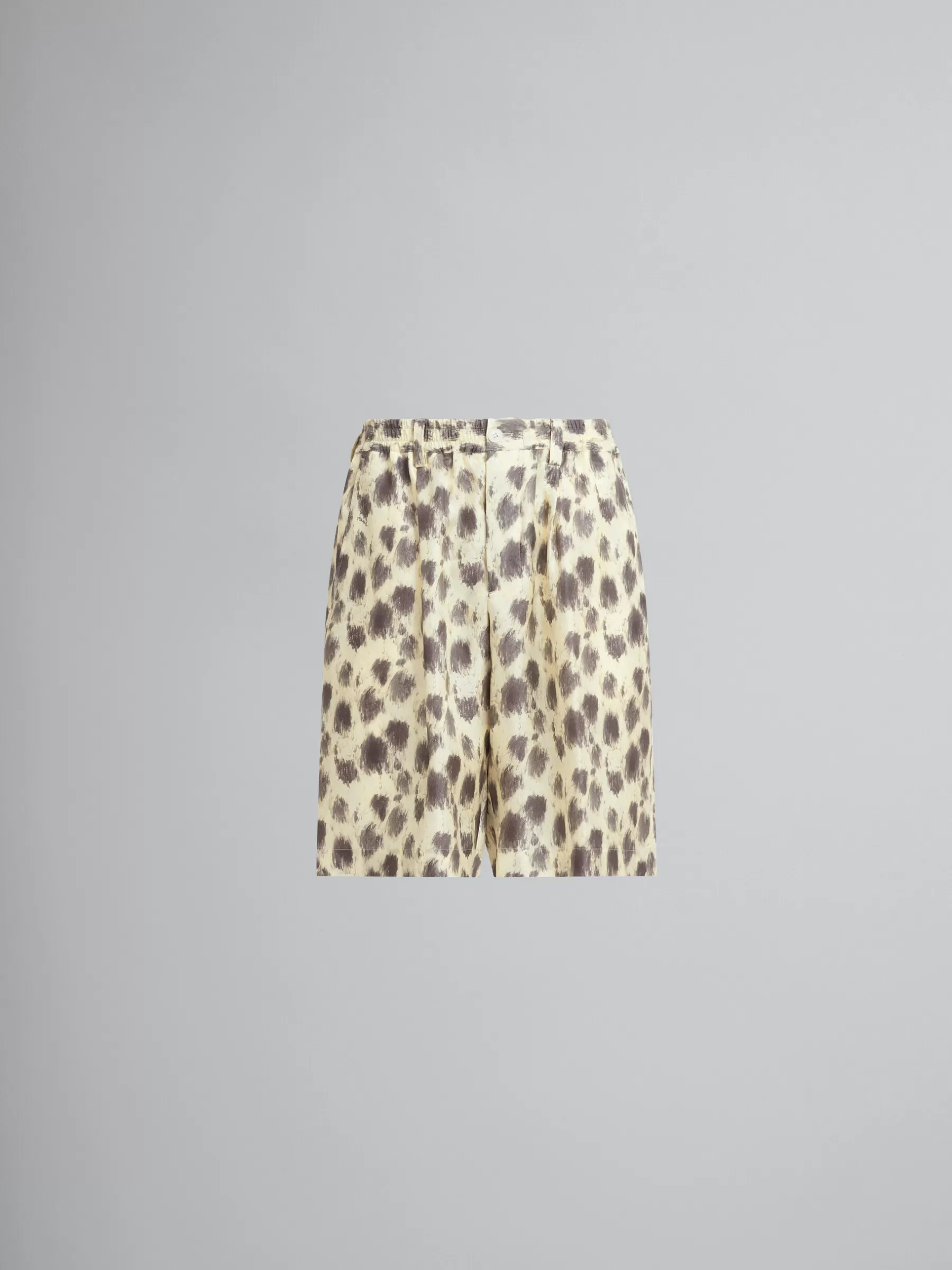 Marni Light Yellow Silk Bermuda Shorts With Crayon Leopard Prints LIGHTTOPAZ Outlet