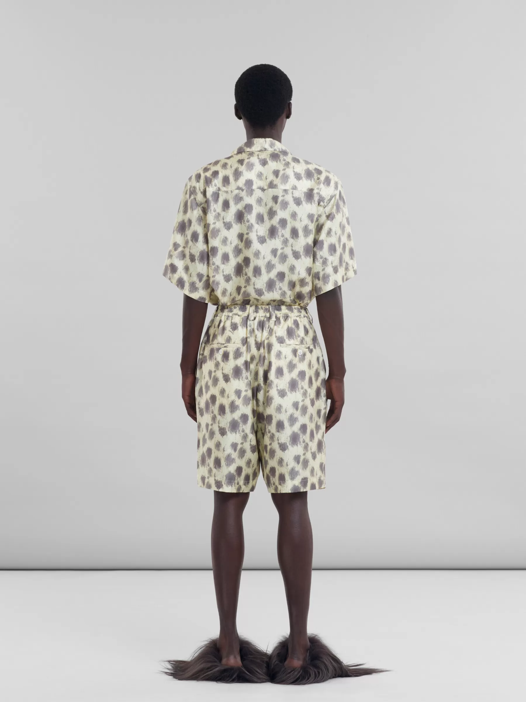 Marni Light Yellow Silk Bermuda Shorts With Crayon Leopard Prints LIGHTTOPAZ Outlet