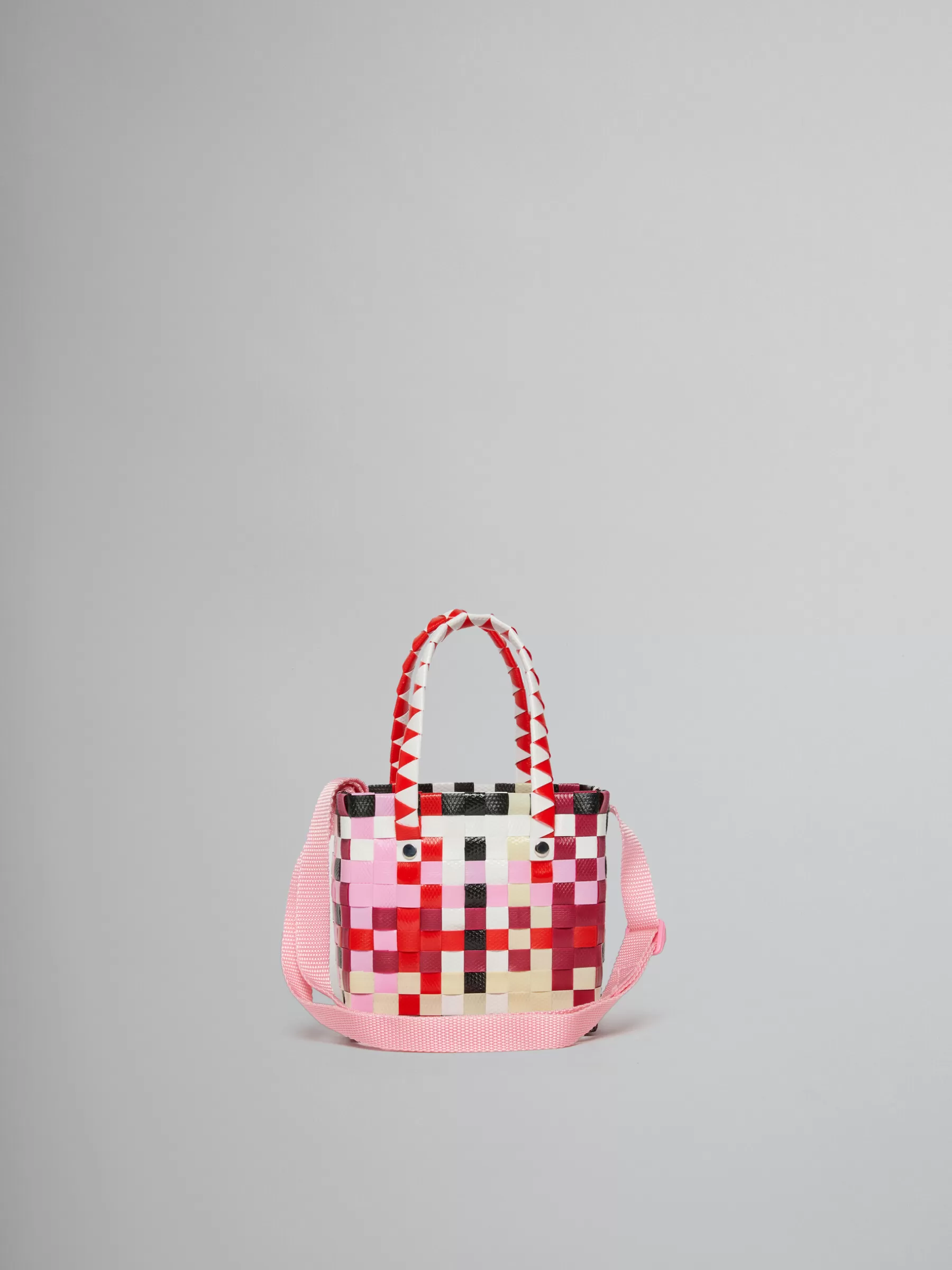 Marni Multicolor Woven Micro Basket Bag WHITE/BRIGHT RED/LILAC SACKET New