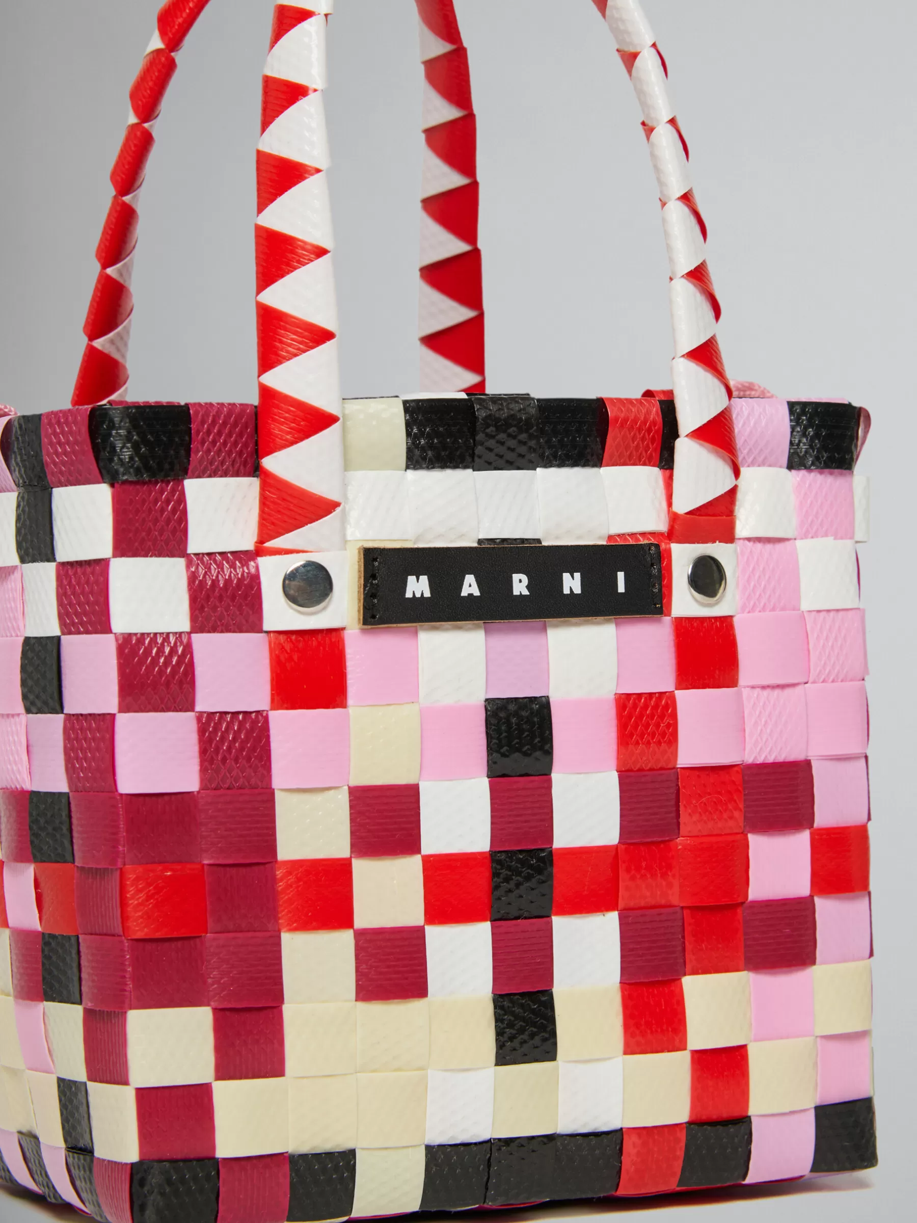 Marni Multicolor Woven Micro Basket Bag WHITE/BRIGHT RED/LILAC SACKET New