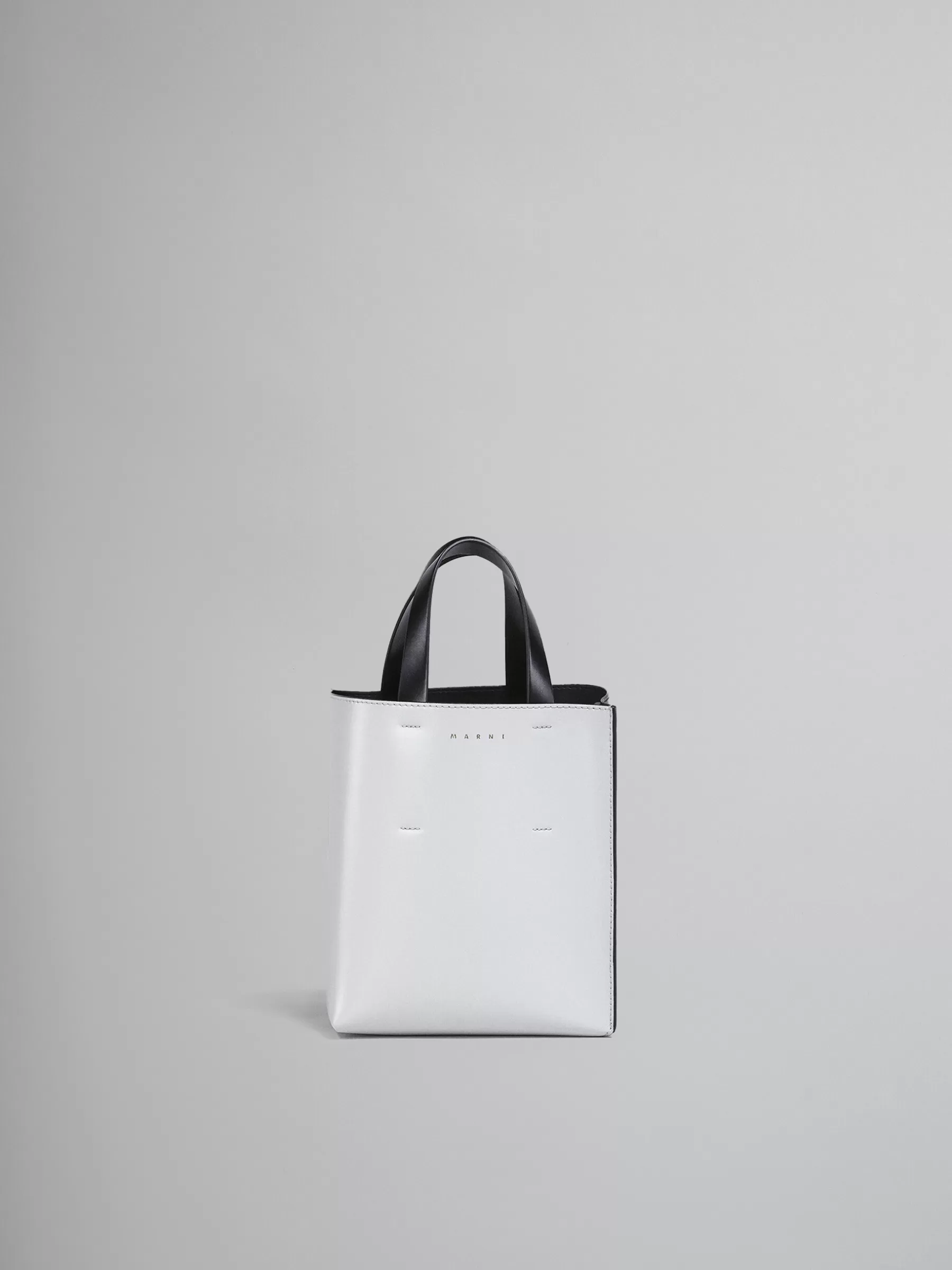Marni MUSEO Mini Bag In White And Black Leather STONE/BLACK New