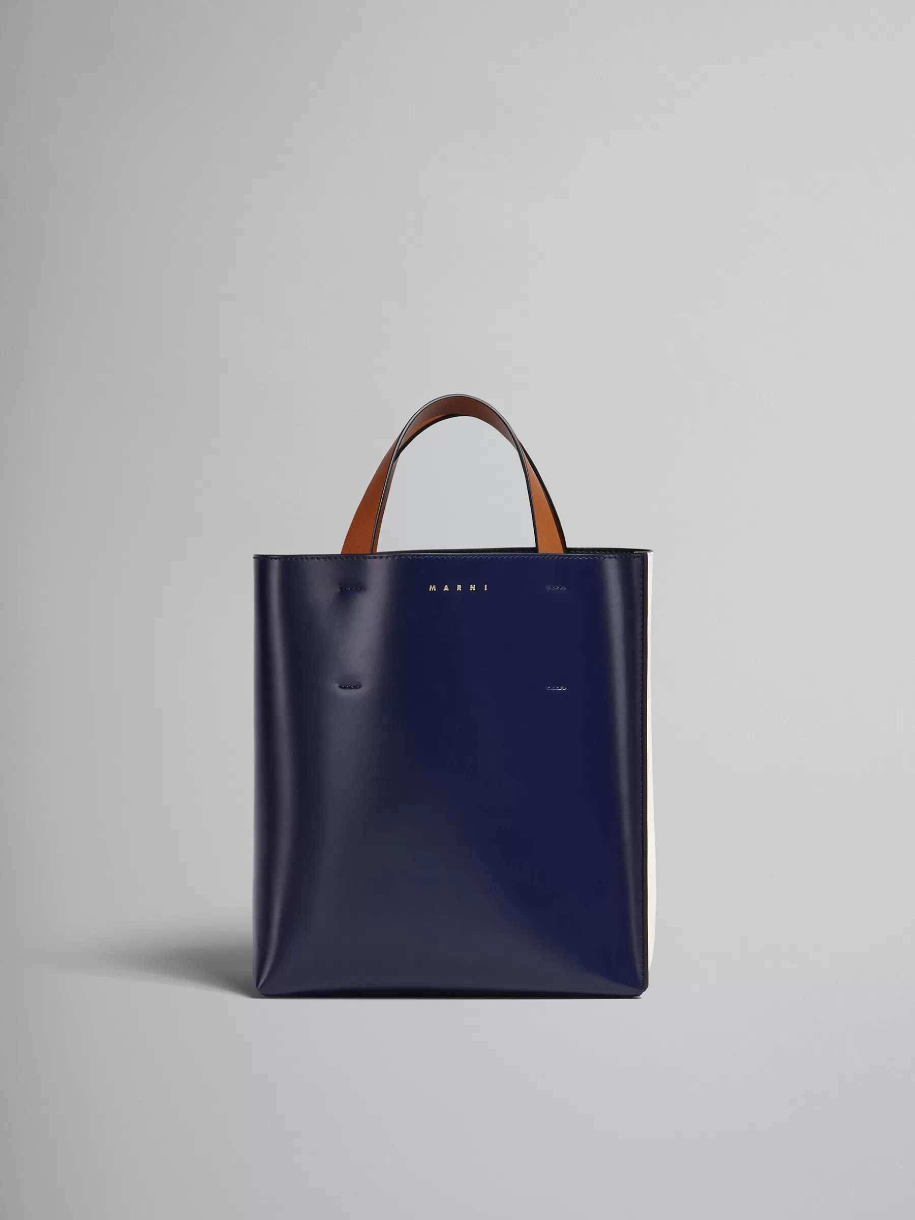 Marni MUSEO Small Bag In Blue And White Leather BLUBLACK/SHELL/MOCA Cheap