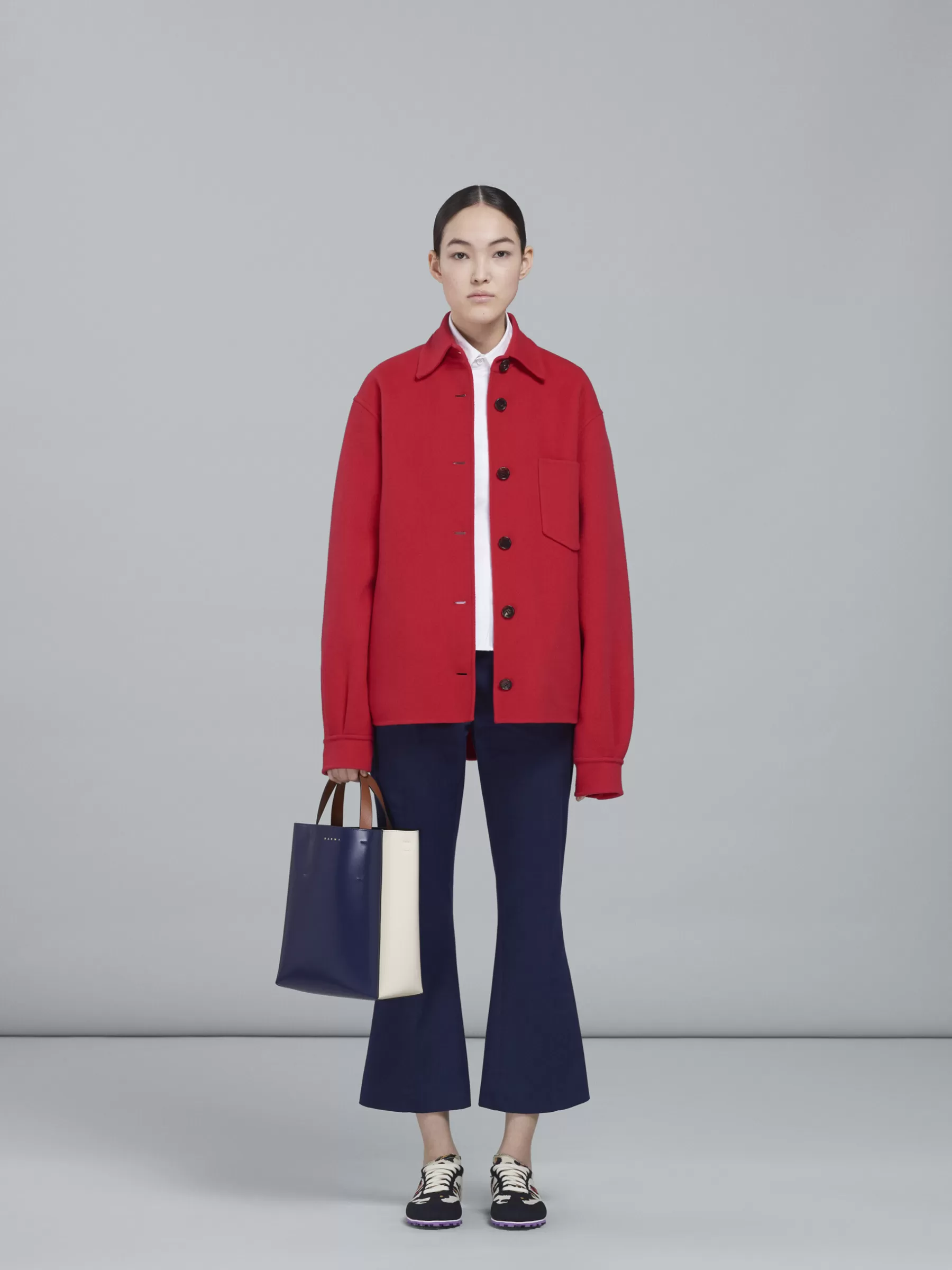 Marni MUSEO Small Bag In Blue And White Leather BLUBLACK/SHELL/MOCA Cheap