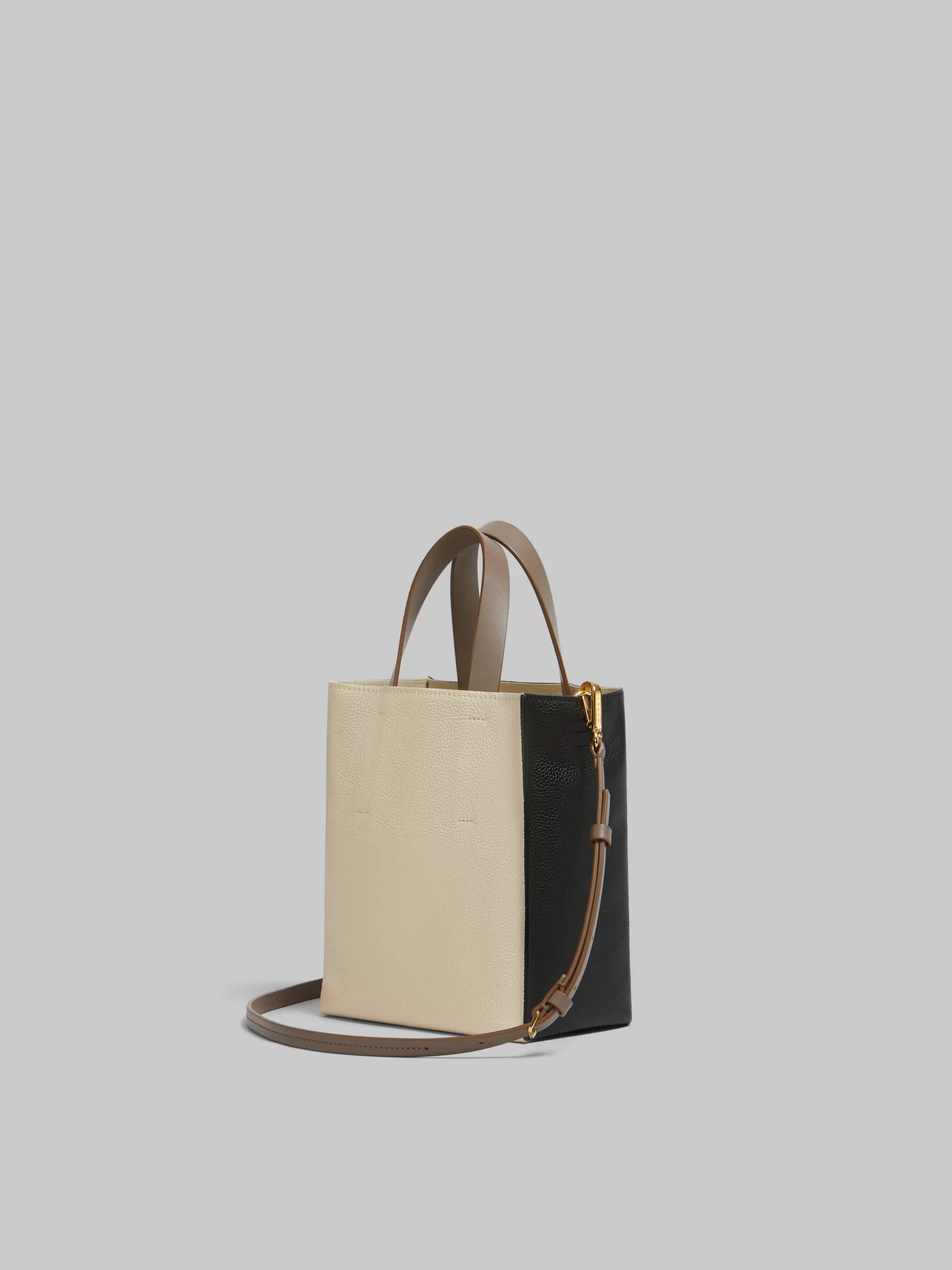 Marni Museo Soft Mini Bag In Black Cream And Brown Leather With Mending BLACK/SHELL/AGATE GREY New